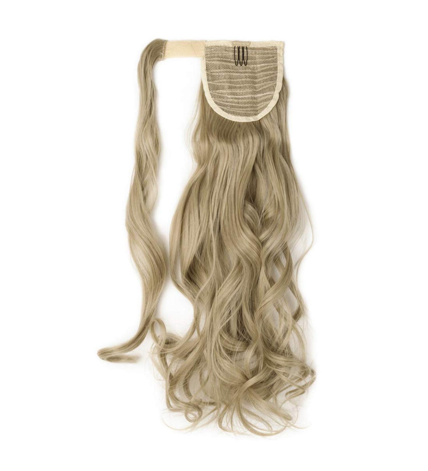 24 Inch Long Curly Wavy Wrap Around Ponytail Clip In Hair Extension - Ash Blonde/Bleach Blonde Mix - One Piece Hairpiece for Women - Buy Online on GoSupps.com