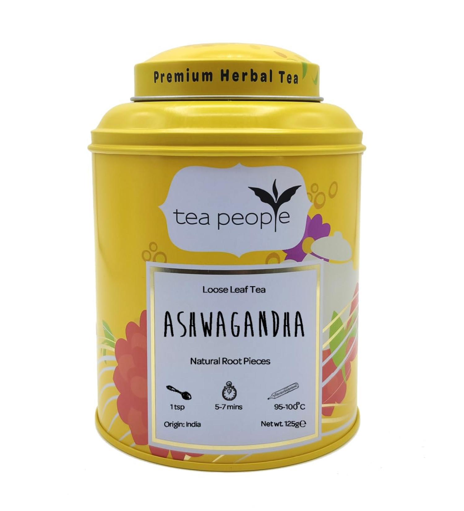 Tea People Ashwagandha 125g Tin Caddy (60 cups) Caffeine Free Herbal Tea Ayurvedic Adaptogen Stress Relief & Relaxation 100% Natural - Buy Online on GoSupps.com