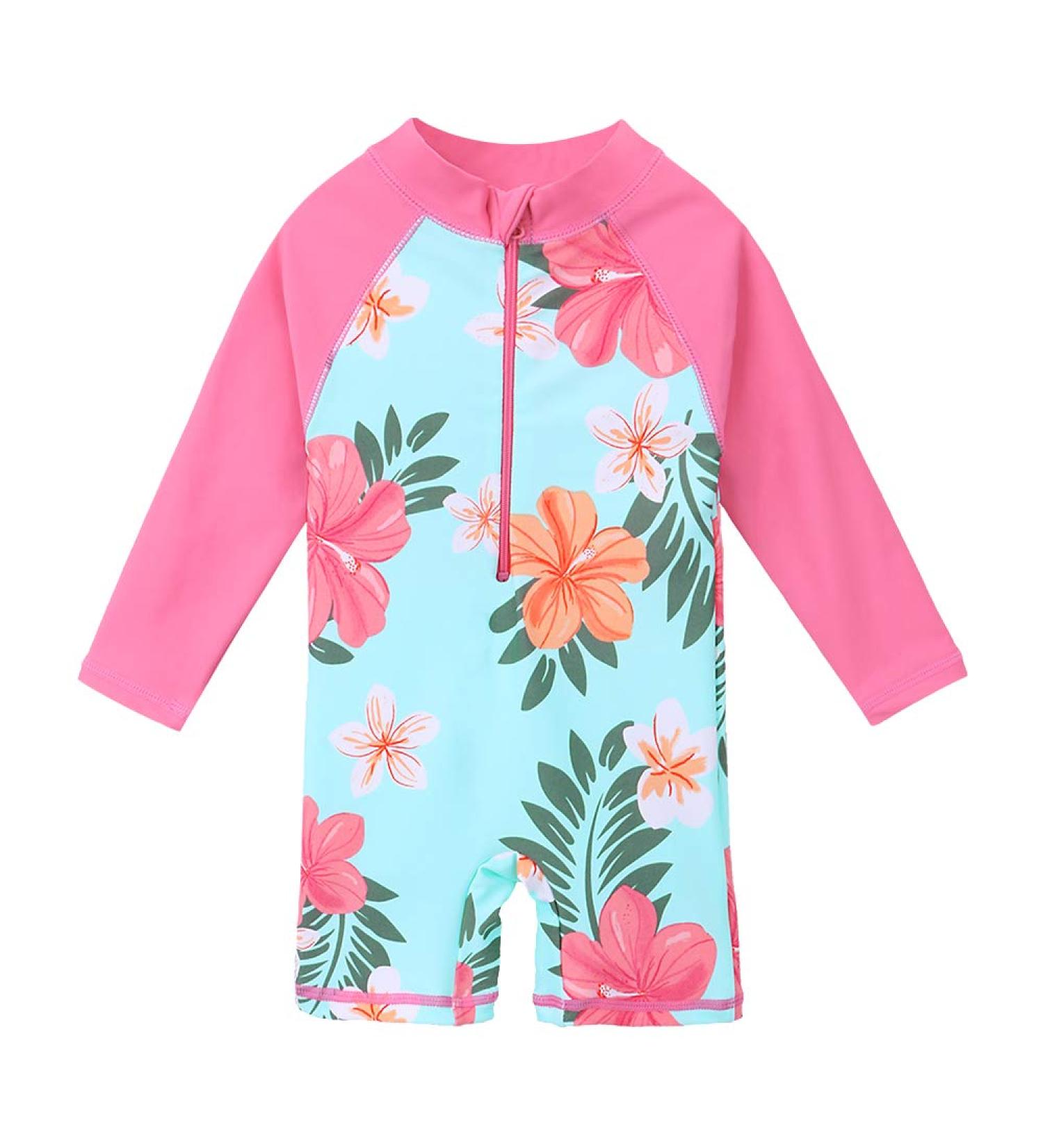 HUAANIUE Baby Girls Short Sleeve One Piece Swimsuit | UPF 50+ Sun Protection | Cyanflower Swimwear | 2-3 Years - Buy Online on GoSupps.com