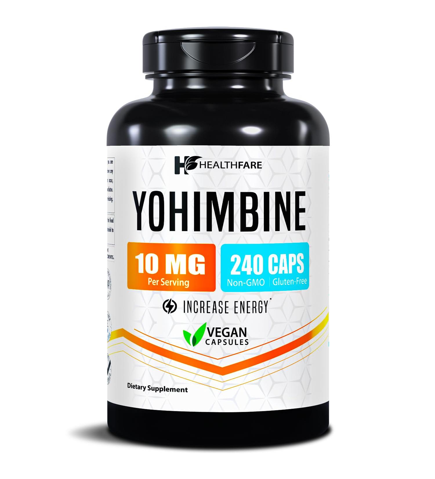 Healthfare Yohimbine HCL 10mg | 240 Vegan Capsules | Maximum Strength Formula | Non-GMO & Gluten-Free | Made in USA - Buy Online on GoSupps.com