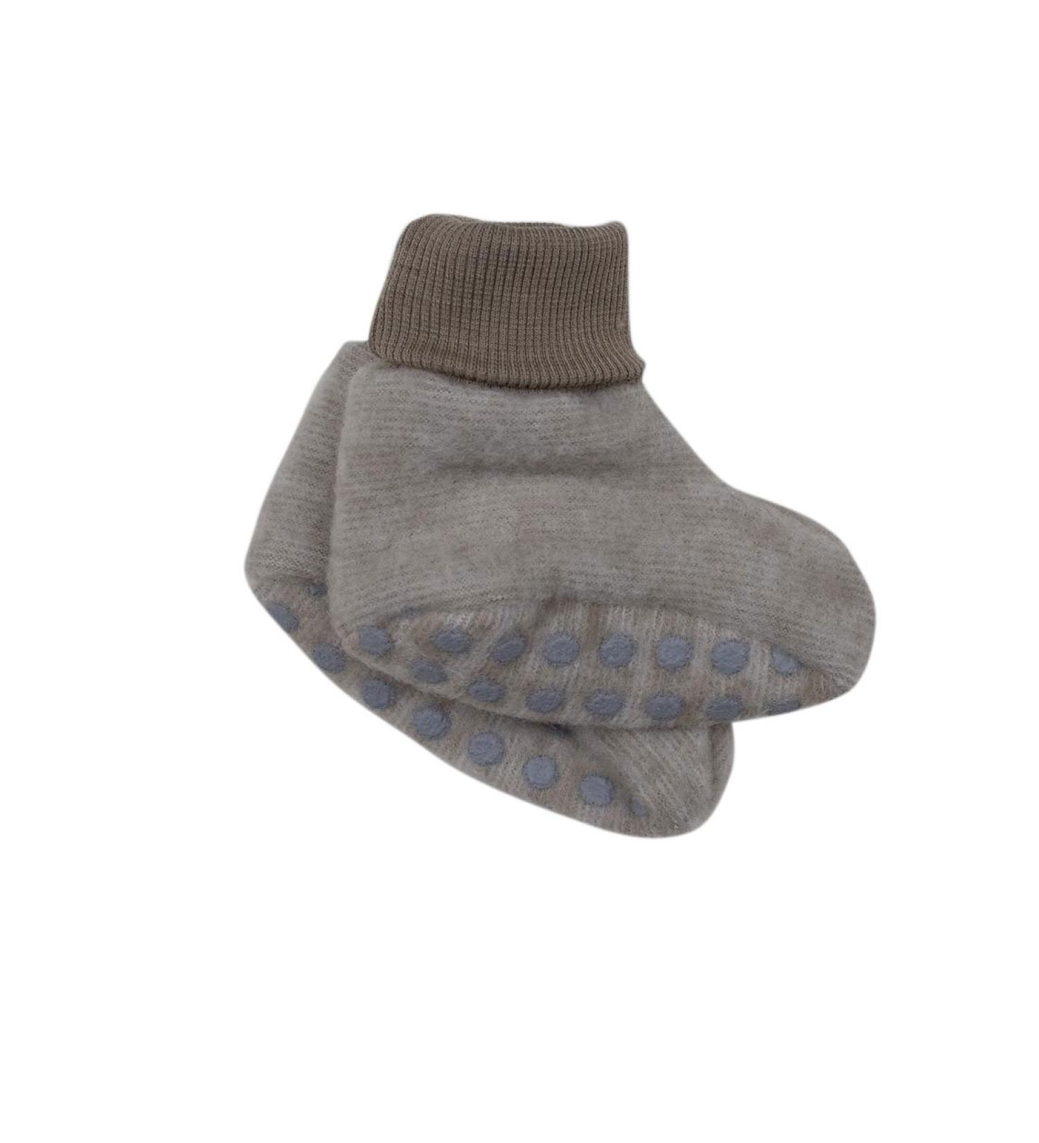 Cosilana Baby Fleece Booties 60% Wool (Organic) 40% Cotton (Organic) (Non-Slip Soles for Sizes EU 62/68 and Up) 1.5/2 UK Child Latte Macchiato Melange
