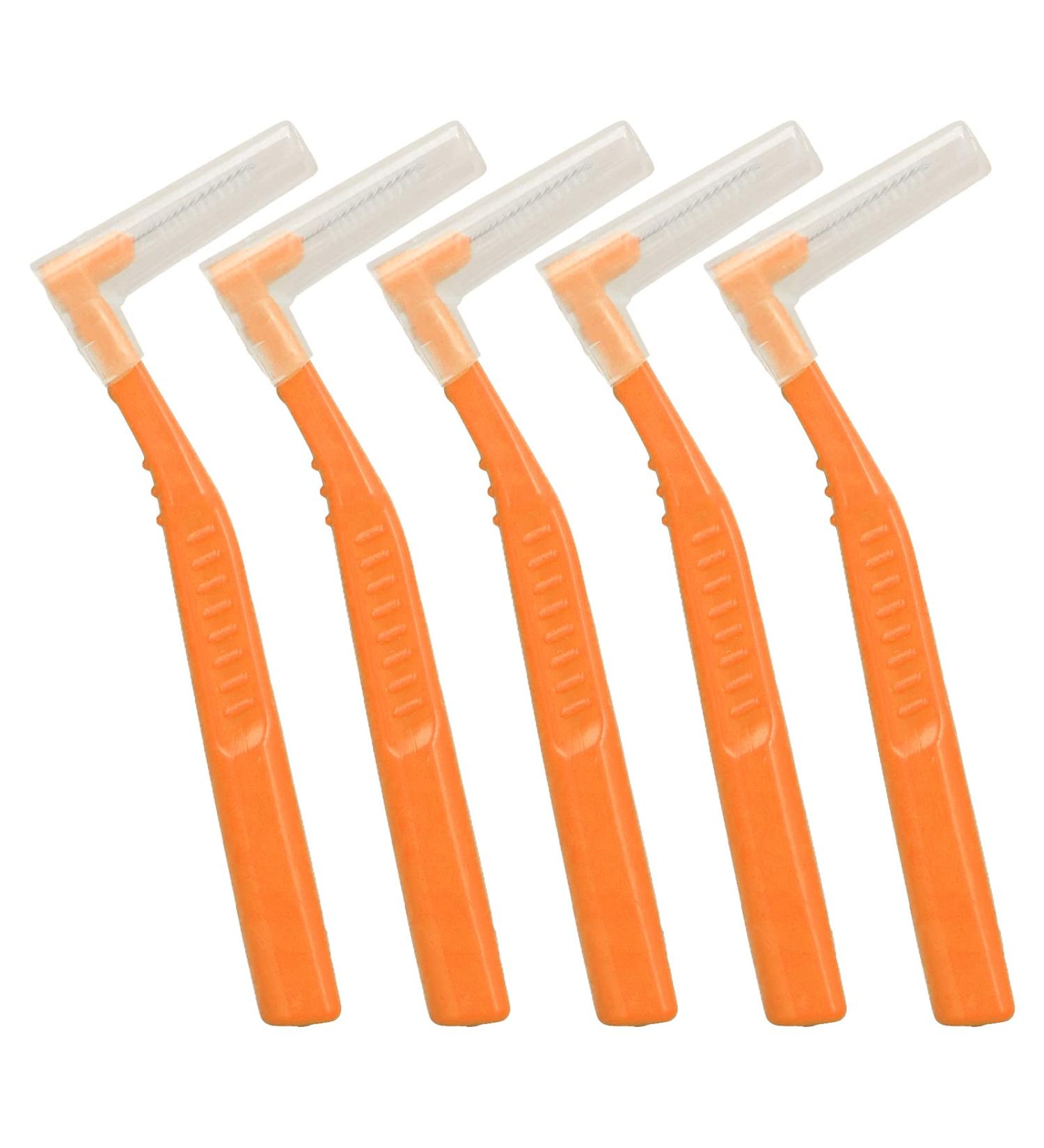 Portable L-Shaped Interdental Brushes - Effective Cleaning for Plaque Removal & Braces - 5 Pieces in Orange - Buy Online on GoSupps.com