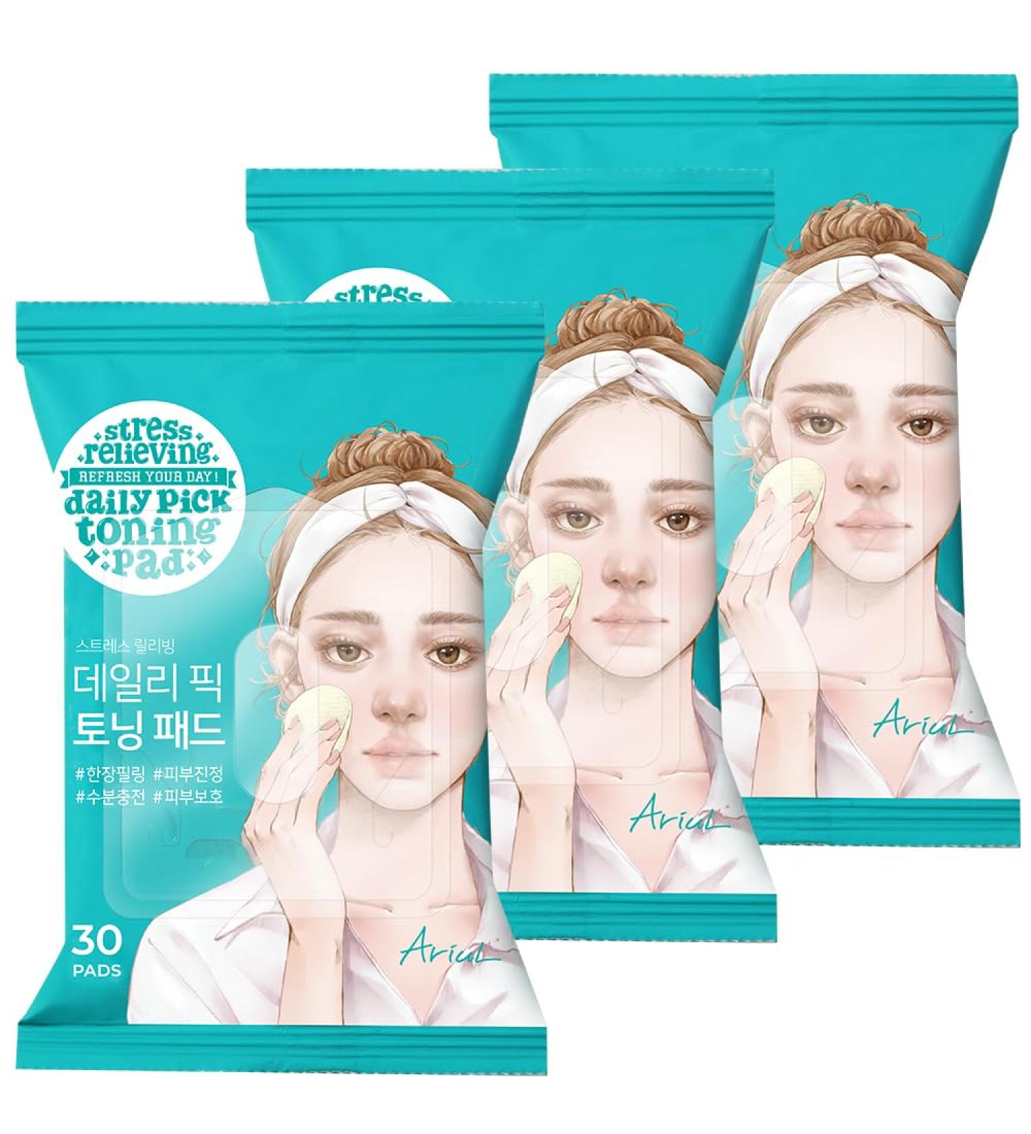 Ariul Stress Relieving Daily Pick Toning Pads Hydrating & Soothing Gentle Exfoliation Dual-Sided Vegan Fabric Large Size 50% Cica Extract Korean Skin Care 30 Counts x 3 Packs - Buy Online on GoSupps.com