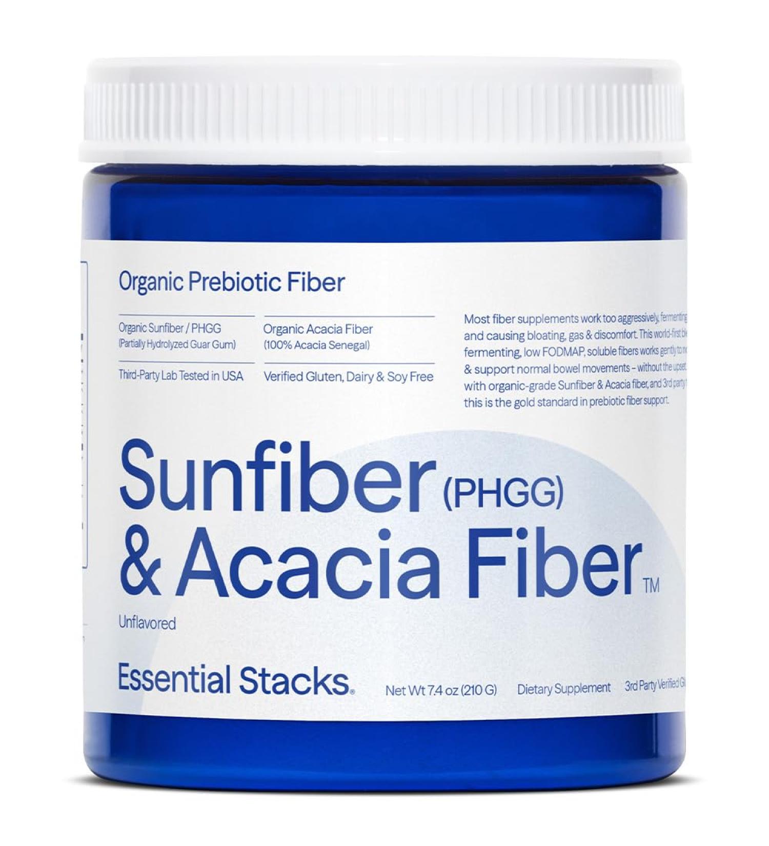 Essential Stacks Organic Sunfiber Prebiotic Fiber (Partially Hydrolyzed Guar Gum/PHGG) with Acacia Fiber Powder - Gluten Free Non-GMO & Unflavored (7.4 oz) - Buy Online on GoSupps.com