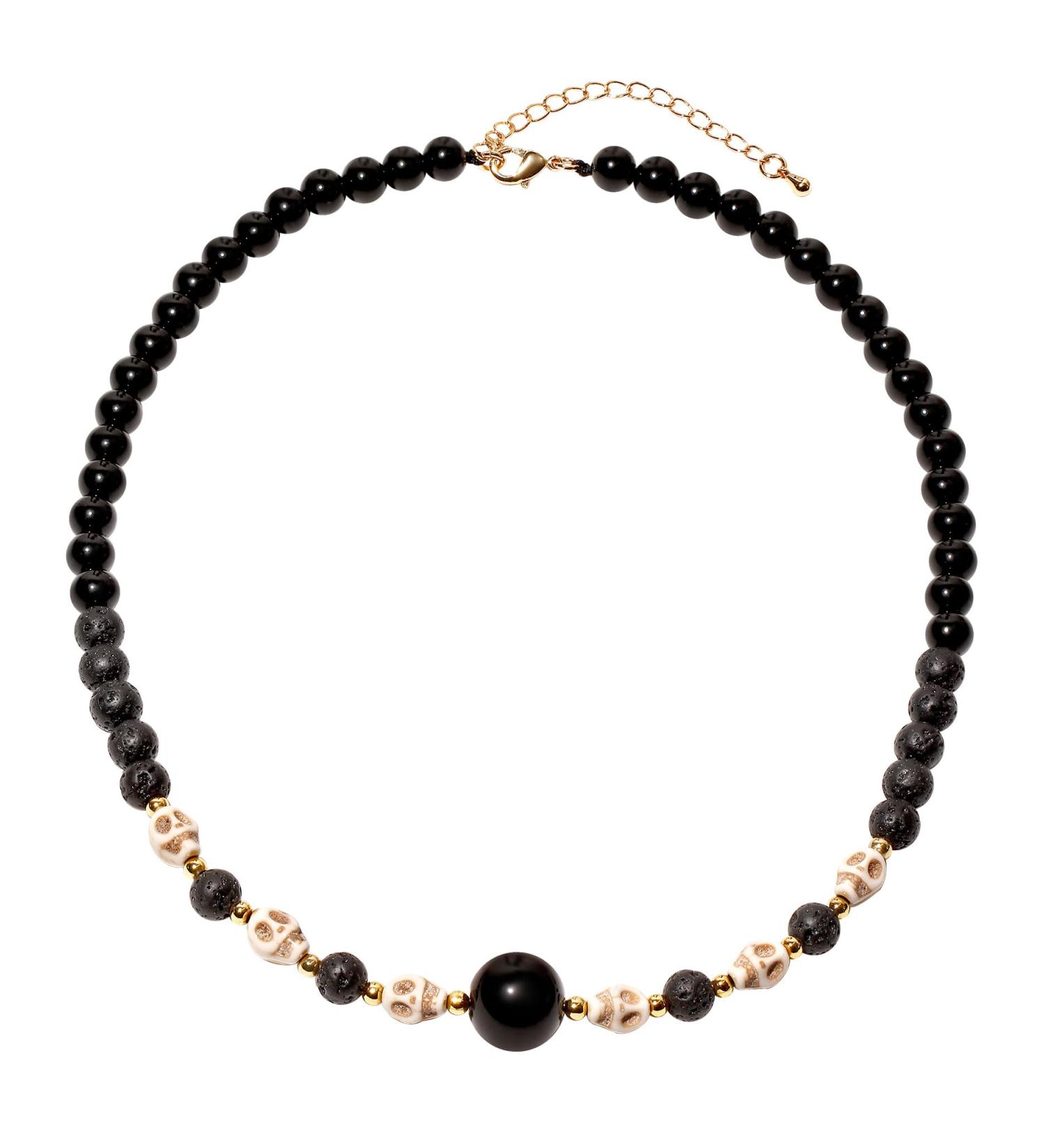 Obsidian & Lava Stone Beaded Necklace with Howlite Skull Charms - Essential Oil Diffuser Relaxation Jewelry for Women | Unique Gift Idea - Buy Online on GoSupps.com