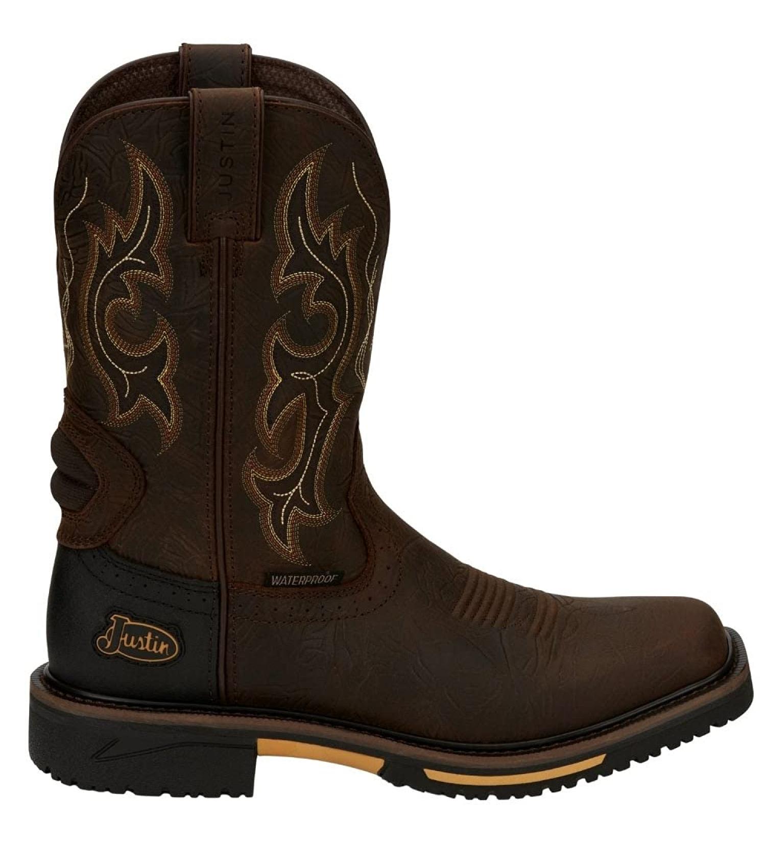 Justin Men's Waterproof Western Work Boot Soft Toe - Distressed Brown - Size 11 - Buy Online on GoSupps.com