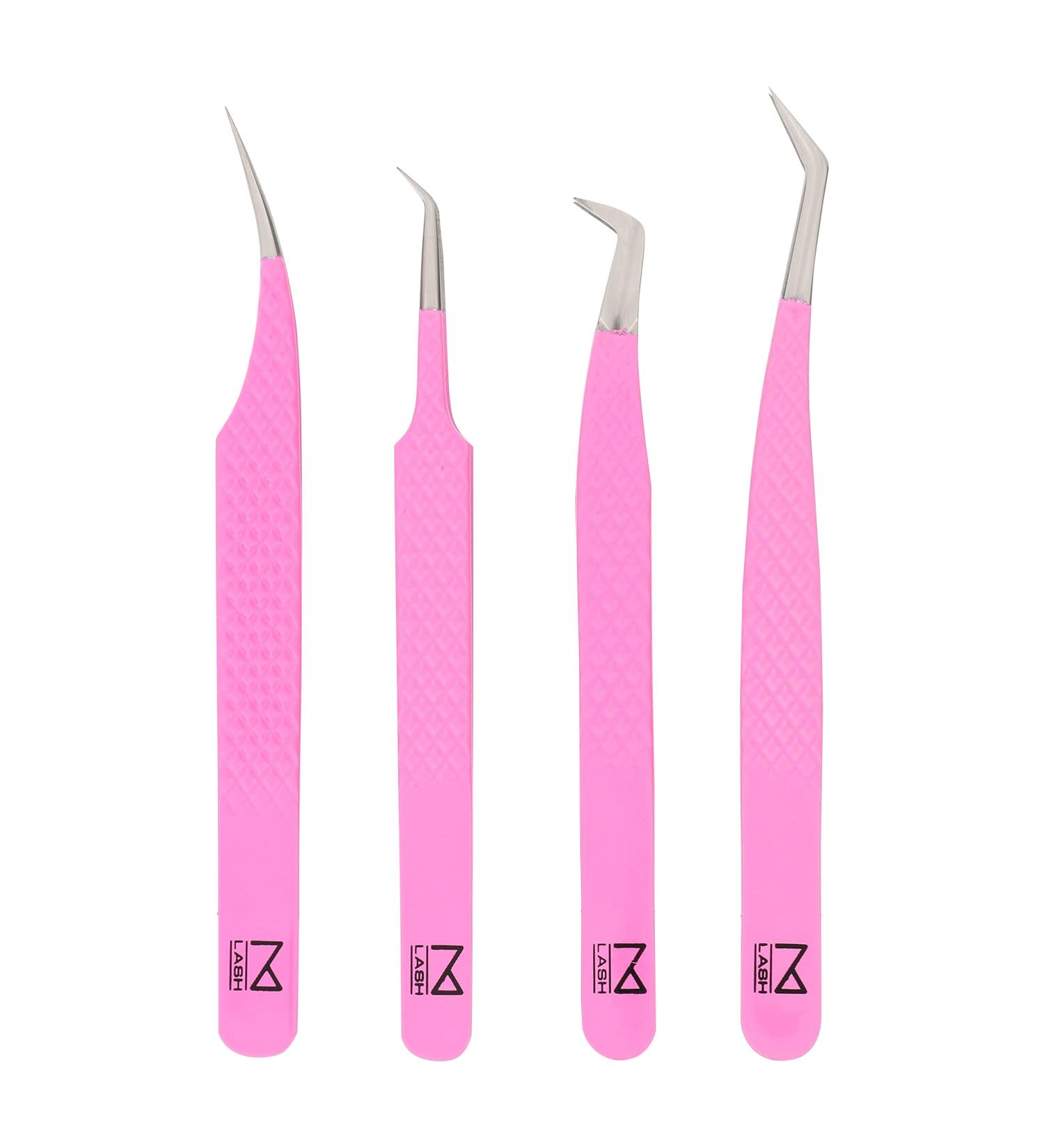 Set of 4 M Lash Tweezers | Professional Japanese Steel | Eyelash Extensions Supplies (Pink) - Buy Online on GoSupps.com