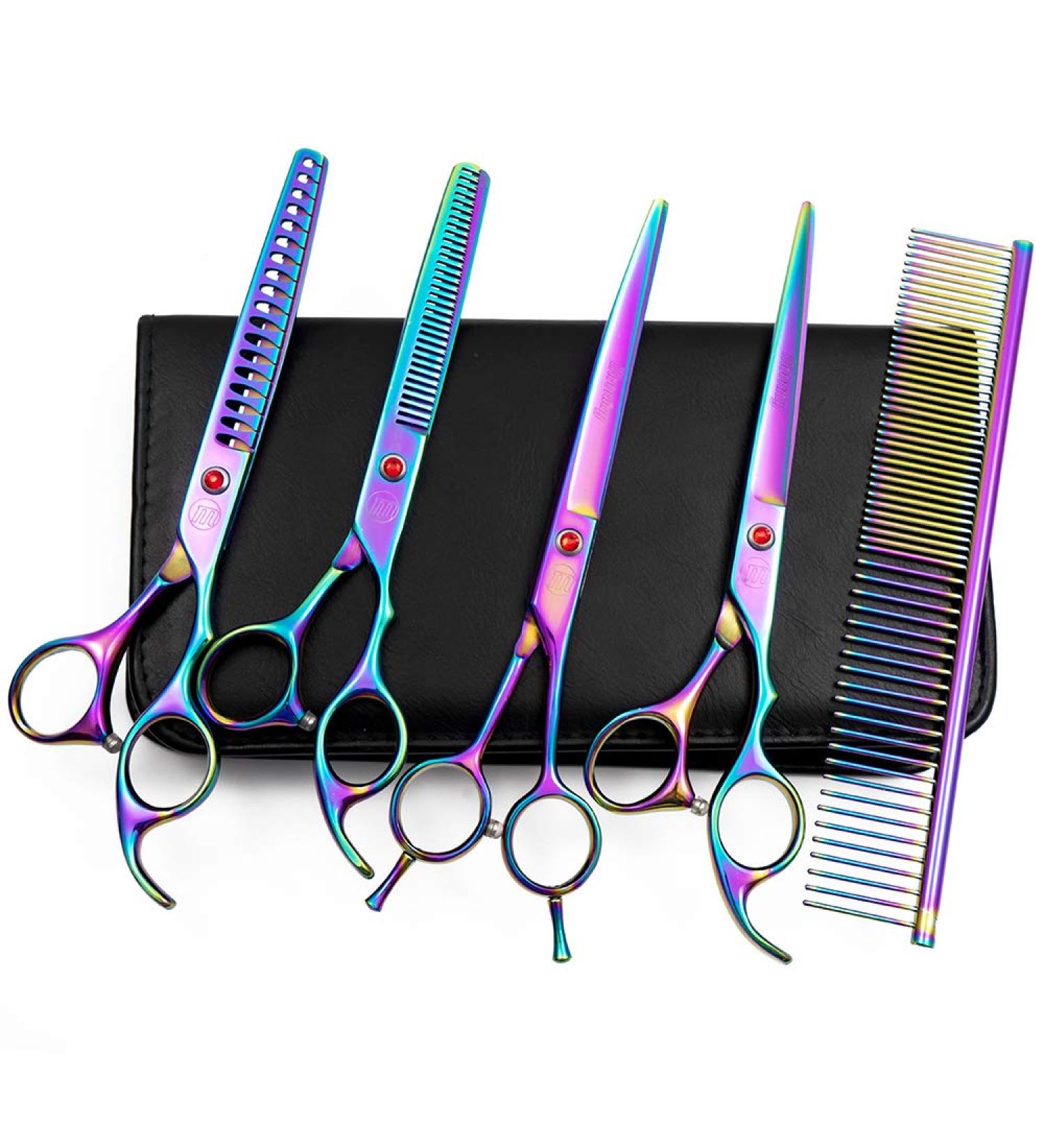 Moontay 7 & 8 Professional Dog Grooming Scissors Set - Chunkers, Curved & Thinning Shears for Pet Grooming - Rainbow Pack of 5 - Buy Online on GoSupps.com
