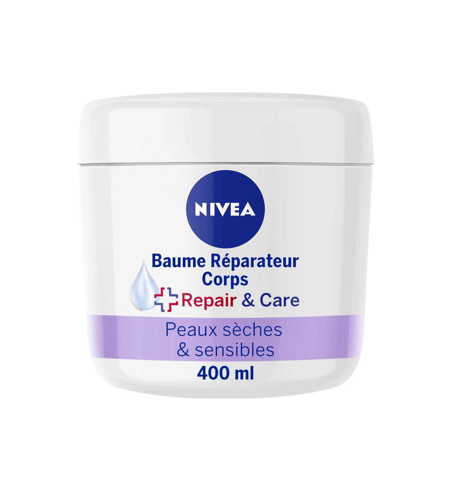 NIVEA Repair Balm for Face Body & Hands for Dry & Sensitive Skin (1 x 400 ml) Glycerine & Panthenol Anti-Itch Body Cream Moisturizing Unscented Body Care 72H - Buy Online on GoSupps.com