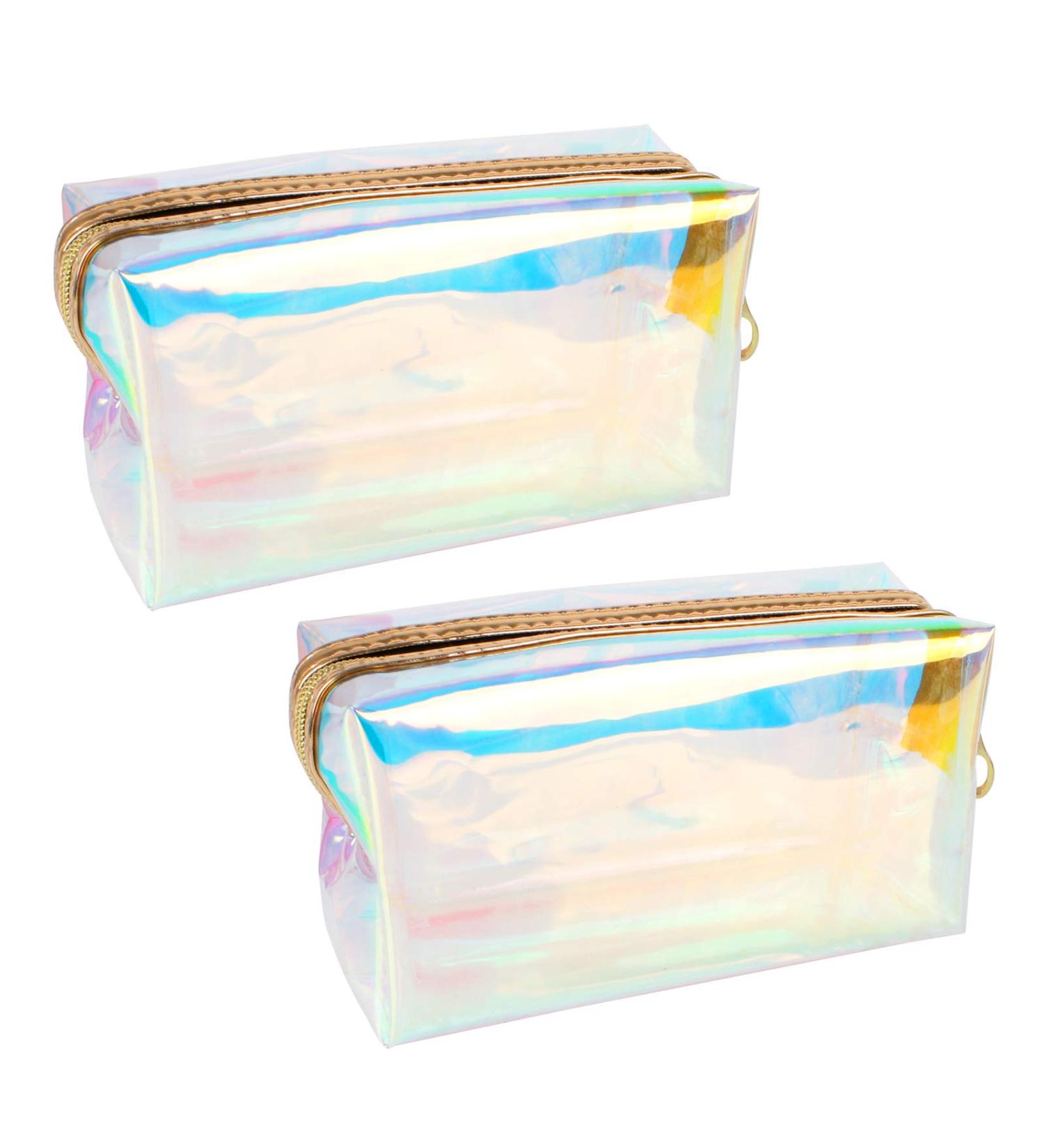 Jubaopen 2-Piece Transparent Cosmetic Bag Set - Waterproof Make-Up & Travel Wash Bag - Laser Glitter Zipper Pouch for Cosmetics Storage (18x7.5x10cm) - Buy Online on GoSupps.com