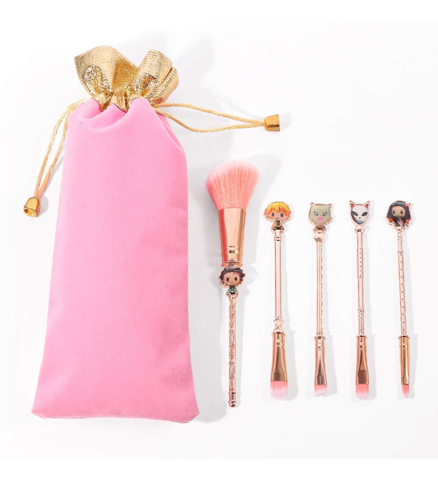 Buy 5-Piece Demon Slayer Make-Up Brush Set with Pink Bag | Anime Foundation Blush Eye Shadow & More - Buy Online on GoSupps.com