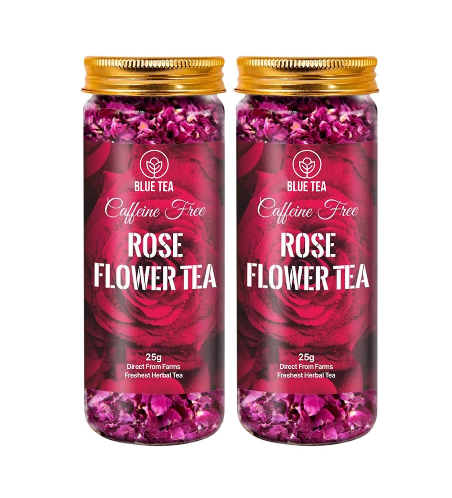 BLUE TEA - Rose Tea - 50 Gram (Pack of 2) | Farm Packed | Grade A Natural Sun Dried Rose Flower Petals | Herbal Tea | Recycled Food Grade Pet Jar |Caffeine Free | - Buy Online on GoSupps.com