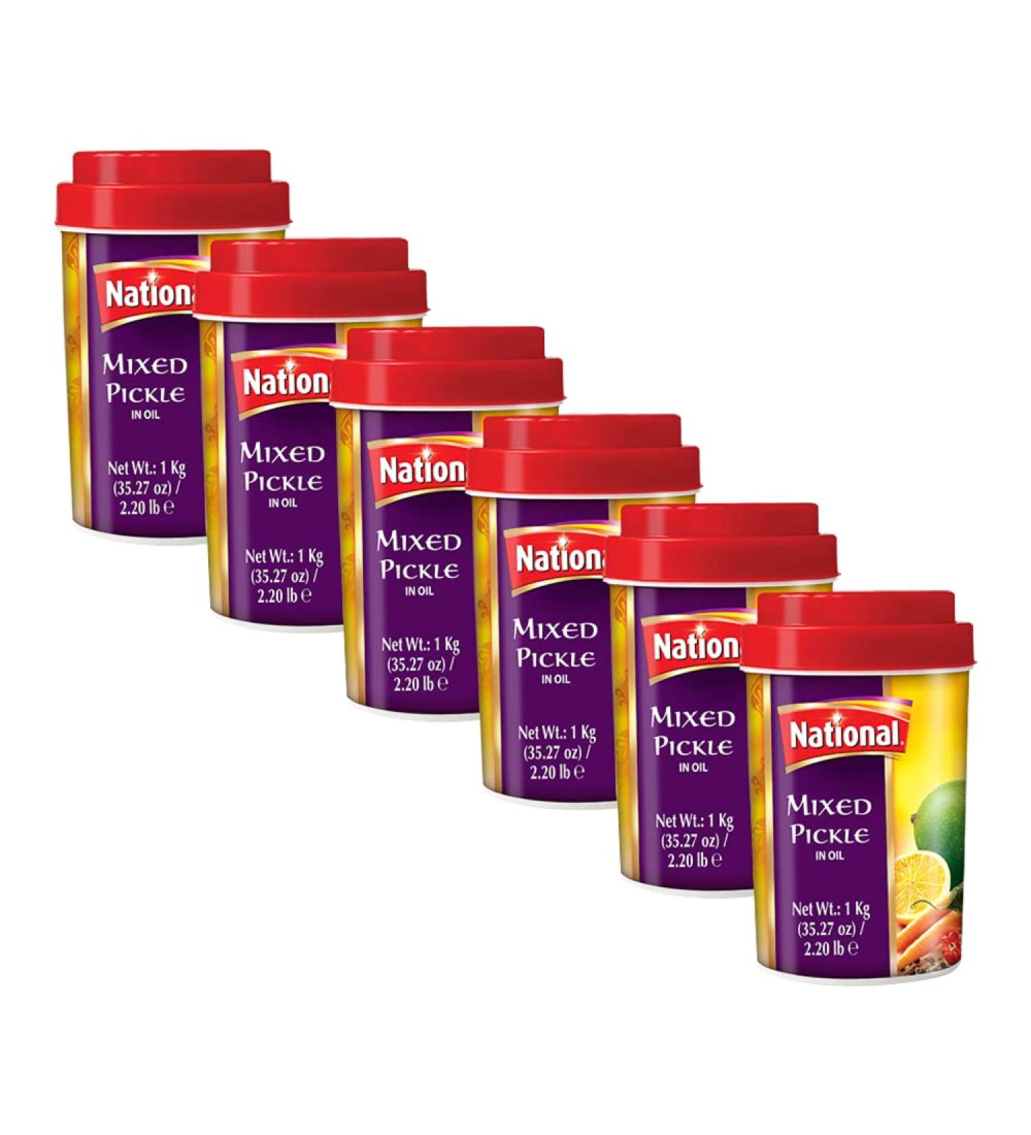 National Foods Mixed Pickle 35.27 oz (1000g) Sour & Spicy Traditional South Asian Relish | Zesty & Tangy Achaar | Plastic Jar | Pack of 6 Mixed (1000g) 1 kg (Pack of 6) - Buy Online on GoSupps.com