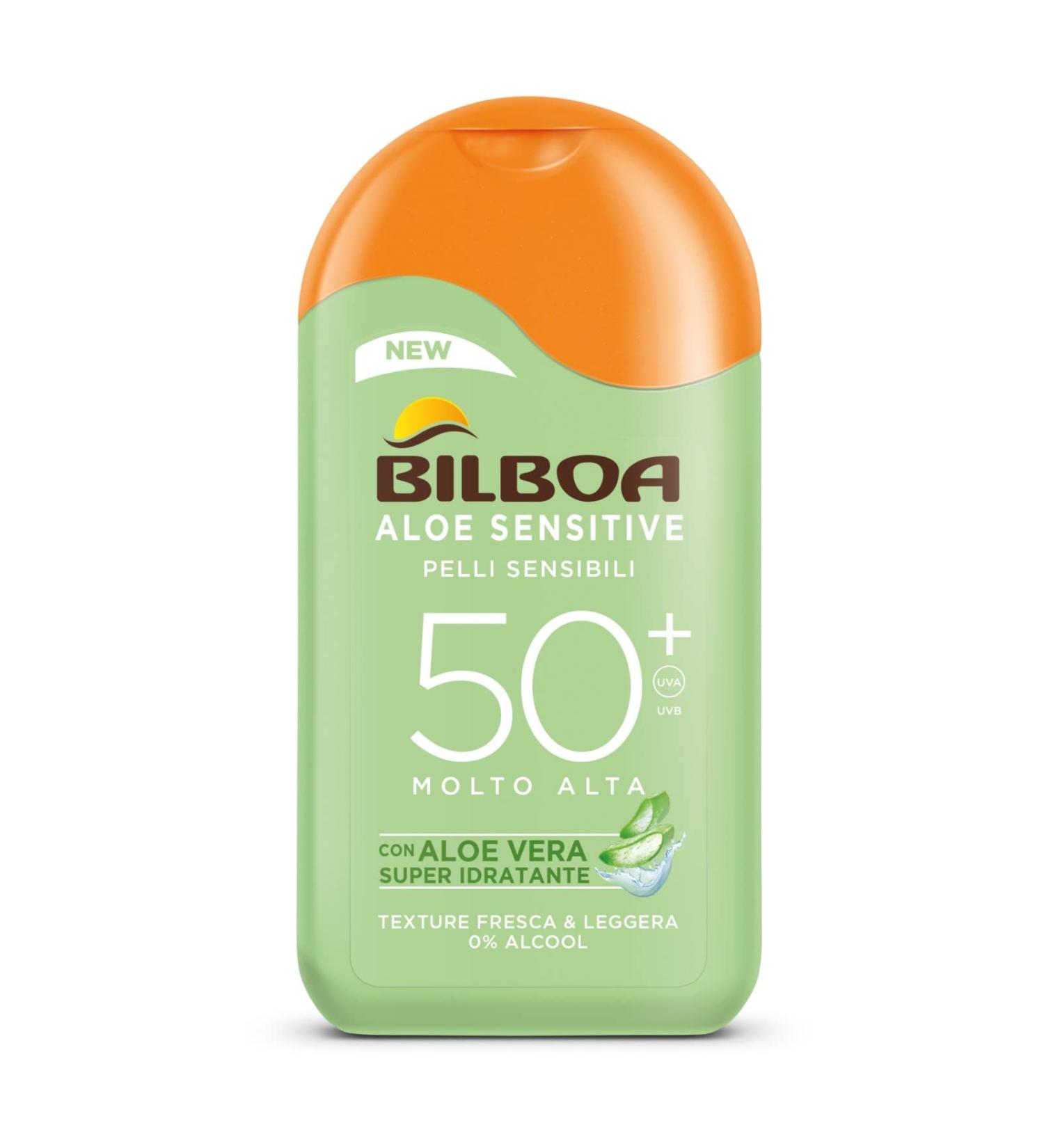 Bilbao Sun Protection Body Aloe Sensitive SPF 50+ | High Sun Milk for Sensitive Skin | Alcohol-Free Dermatologically Tested 200ml - Buy Online on GoSupps.com