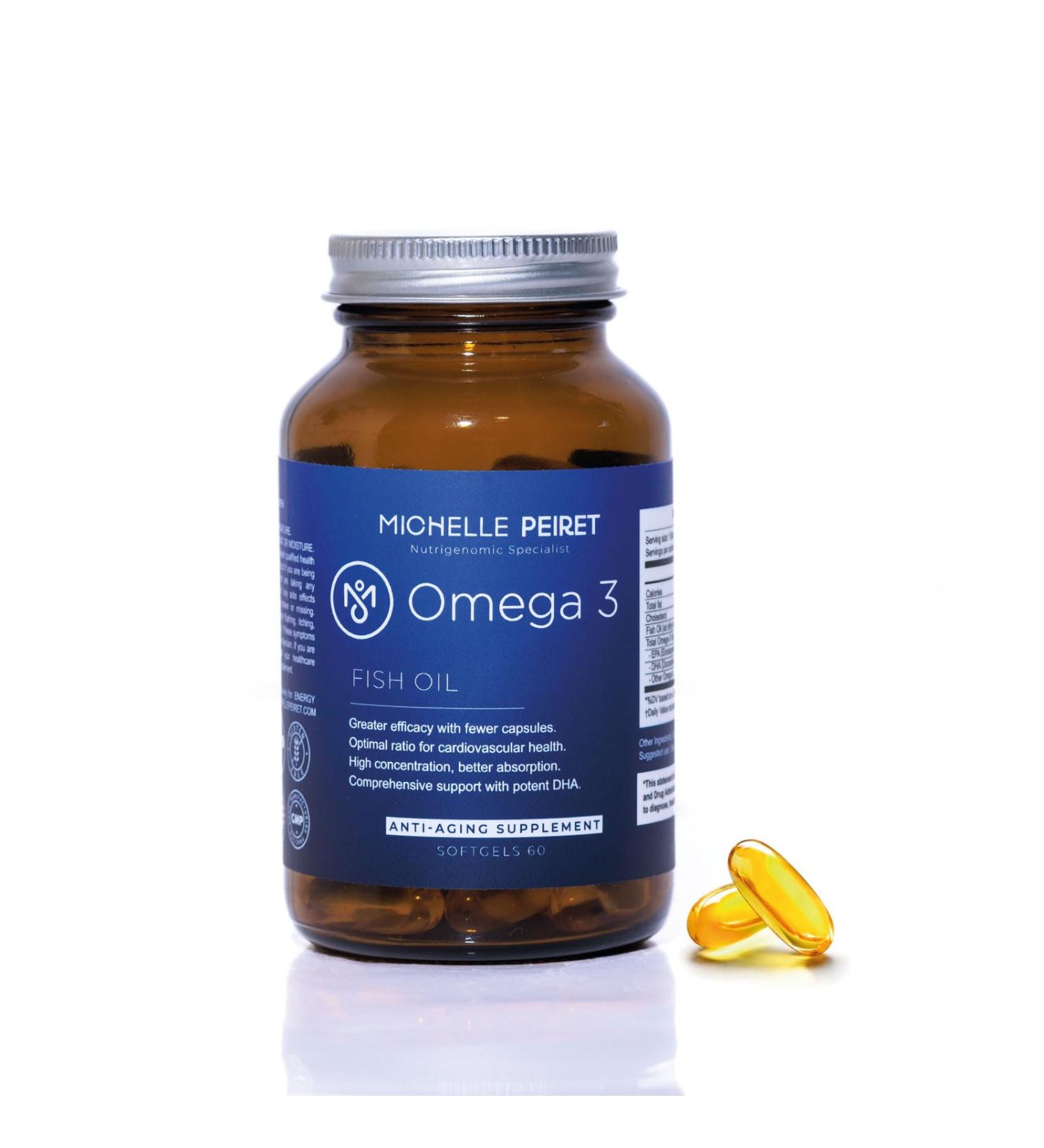 Michelle Peiret Omega 3 Fish Oil | Fish Oil Capsules| Fish Oil 1000mg | No Fishy Smell | No Aftertaste | Gluten-Free | 60 Capsules | - Buy Online on GoSupps.com