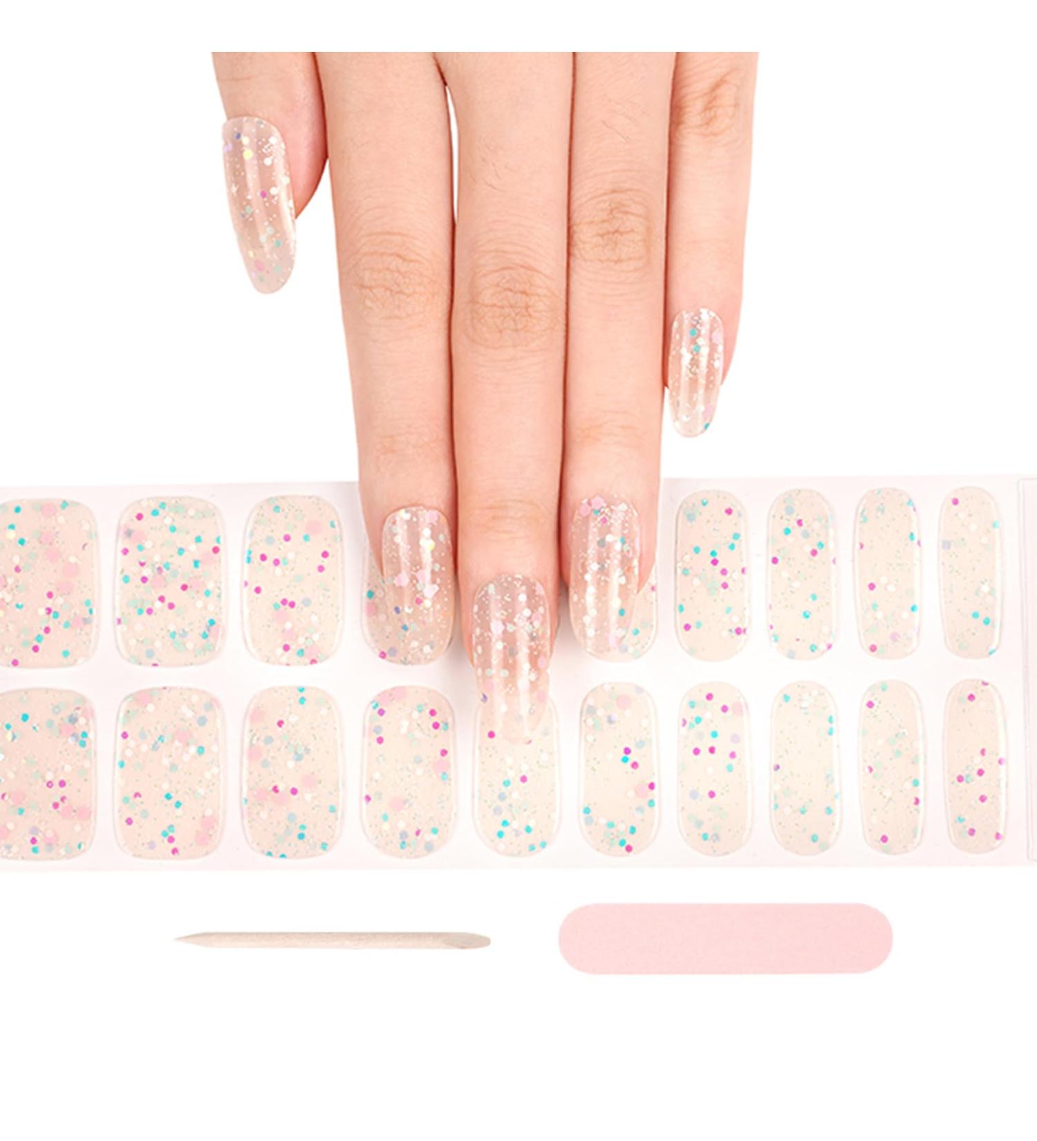 Glow in the Dark Gel Nail Strips - 20 Soft Self-Adhesive Stickers for Salon-Quality Manicure with UV/LED Lamp, Glitter Glow in Dark Design - Buy Online on GoSupps.com