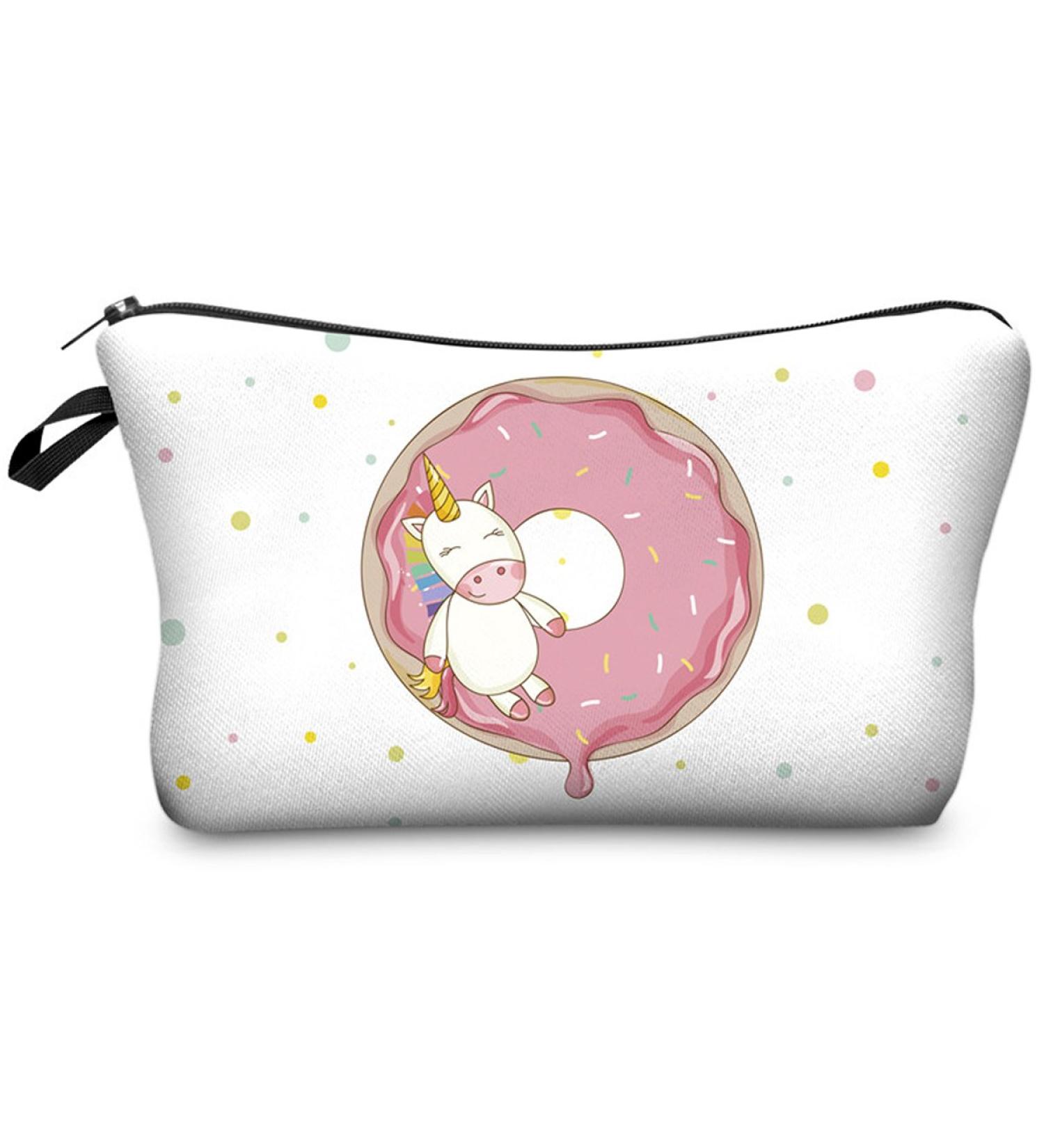PREMYO Cosmetic Bag Small for Handbag - Makeup Bag Women Make Up Bag - Pencil Case Girls Case Pens Unicorn Donut