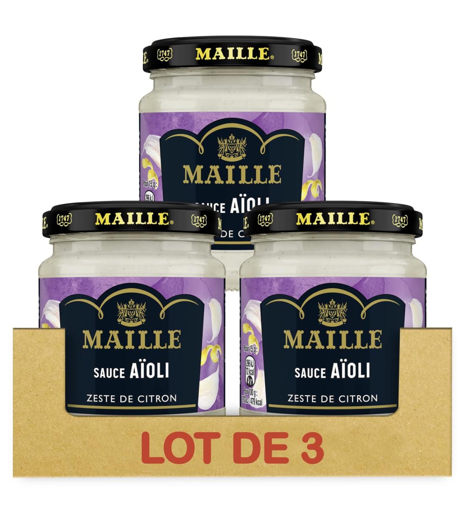 Maille A oli Sauce with Lemon Zest - Pack of 3 x 185 g Pots - Buy Online on GoSupps.com