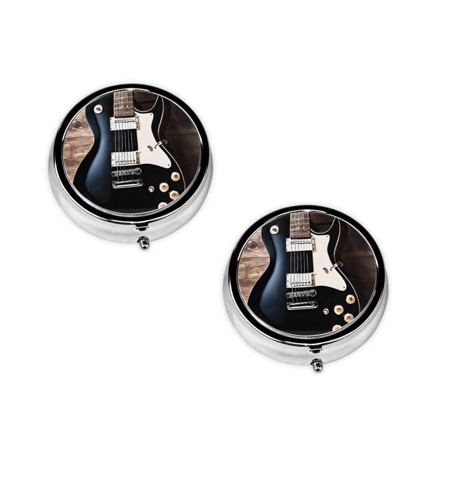 Musical Guitar Mini Round Pill Box | 3 Compartment Travel Pill Organizer | Portable Medicine Case for Home & Office - Buy Online on GoSupps.com
