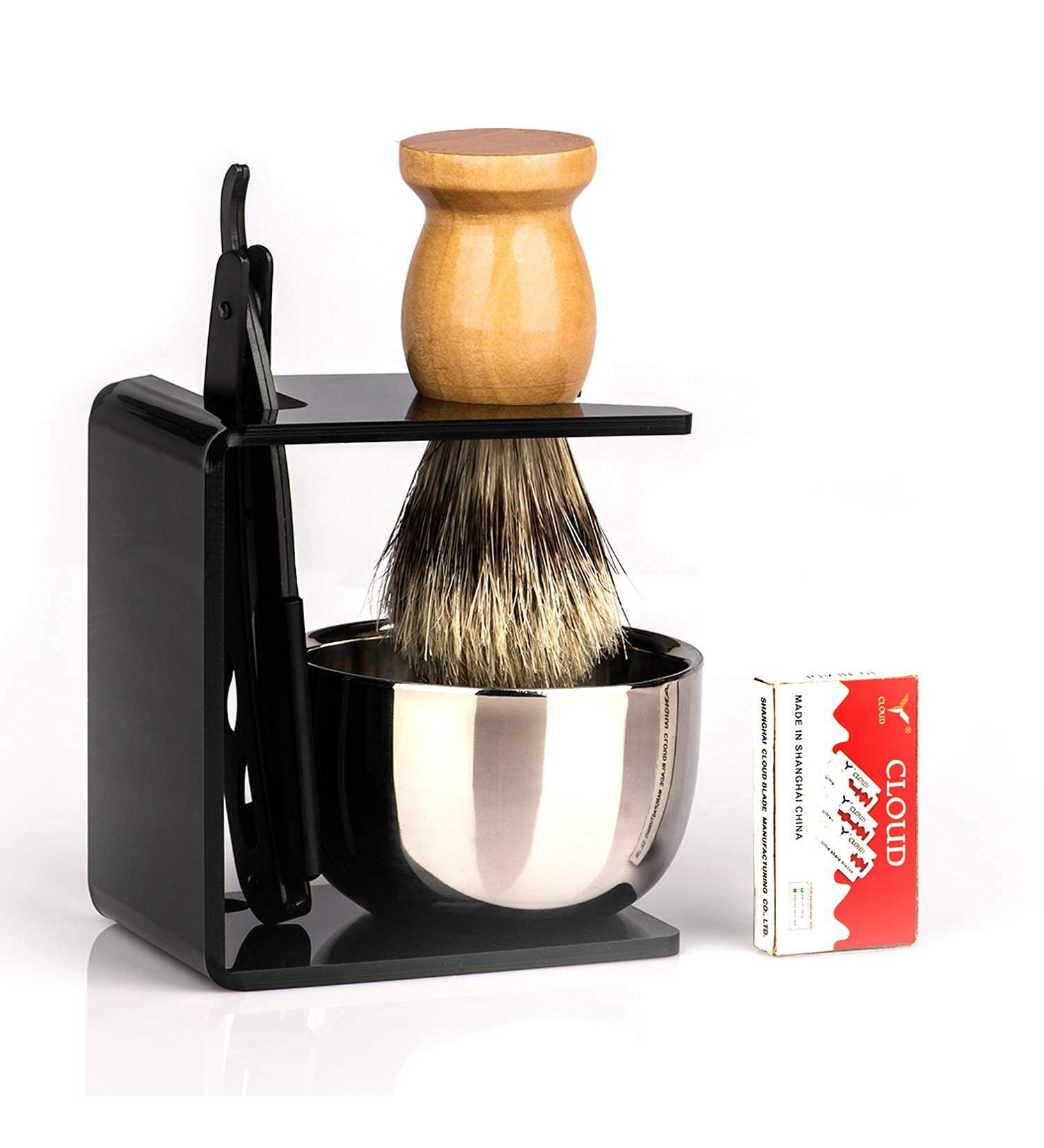 Durable Barber Straight Razor Kit | 10 Double Edge Blades Brush & Bowl | Perfect Shaving Set for Men - Buy Online on GoSupps.com