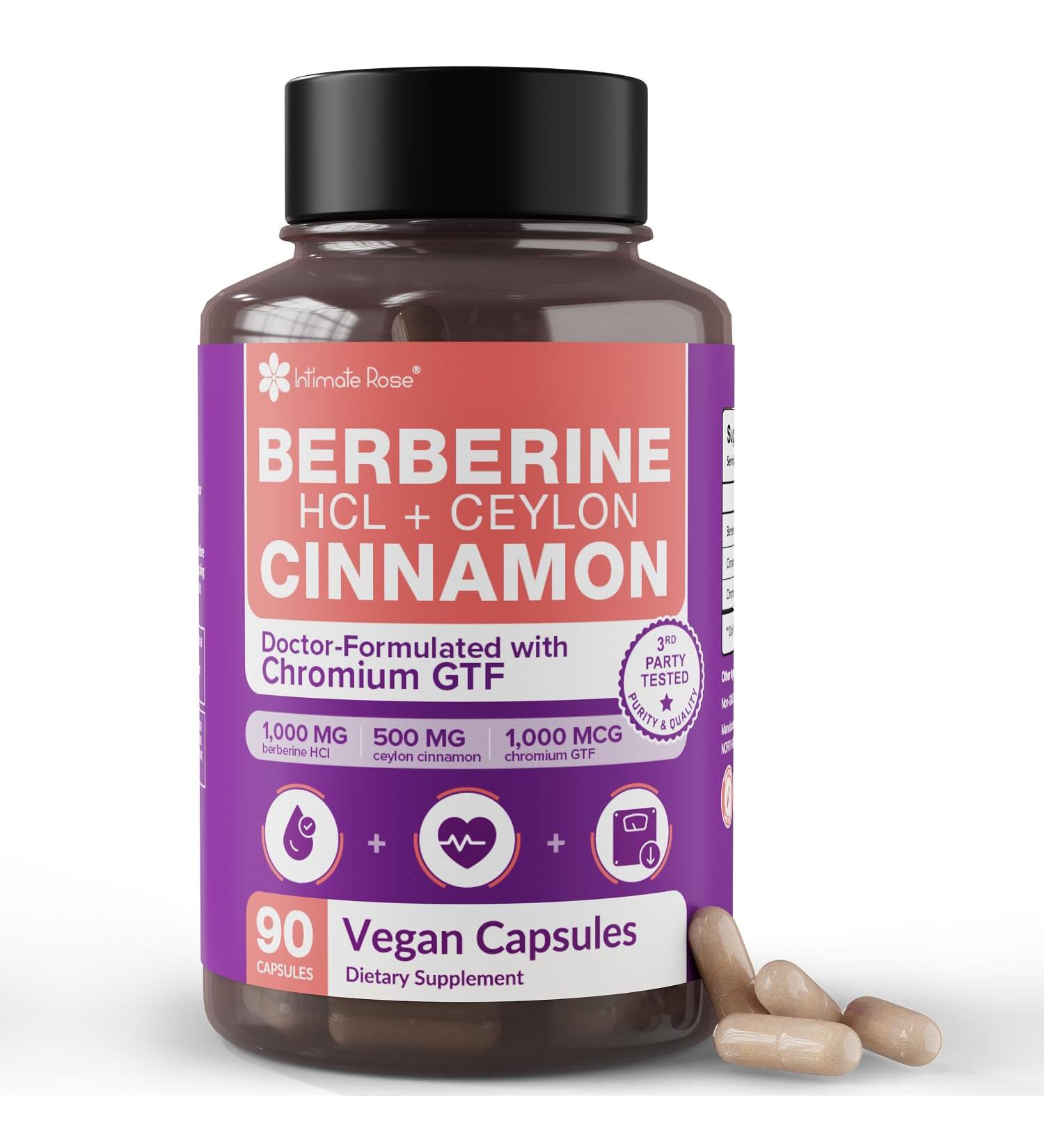 Intimate Rose Berberine with Ceylon Cinnamon & Chromium Supplement - 1500mg Complex for Blood Sugar & Immune System Support, 90 Capsules - Buy Online on GoSupps.com