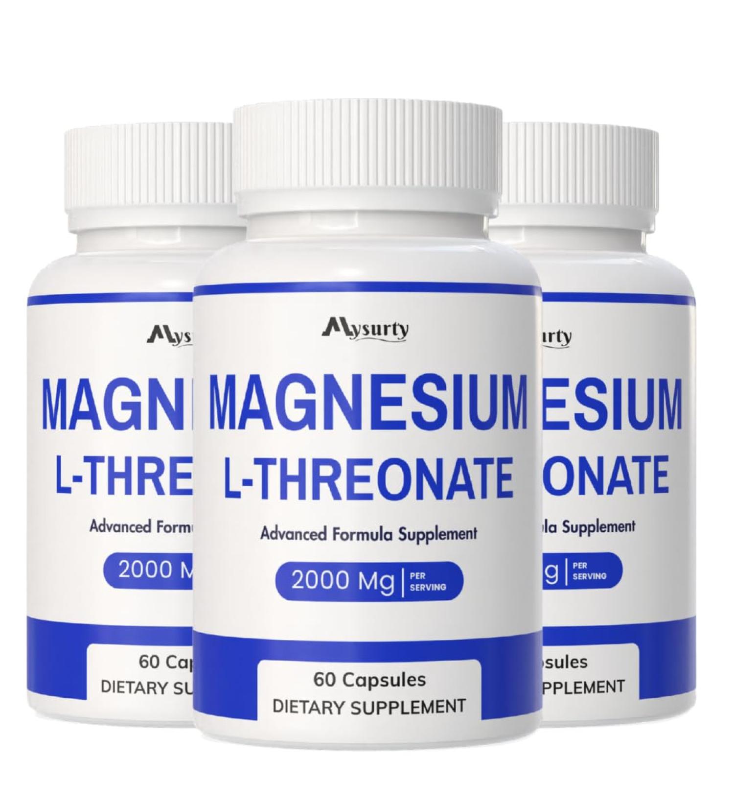 Magnesium L-Threonate | Magnesium L-Threonate 2000mg | Magnesiuma Citrate Capsules | Magneseum Supplements 180 Capsules (Pack 3) - Buy Online on GoSupps.com