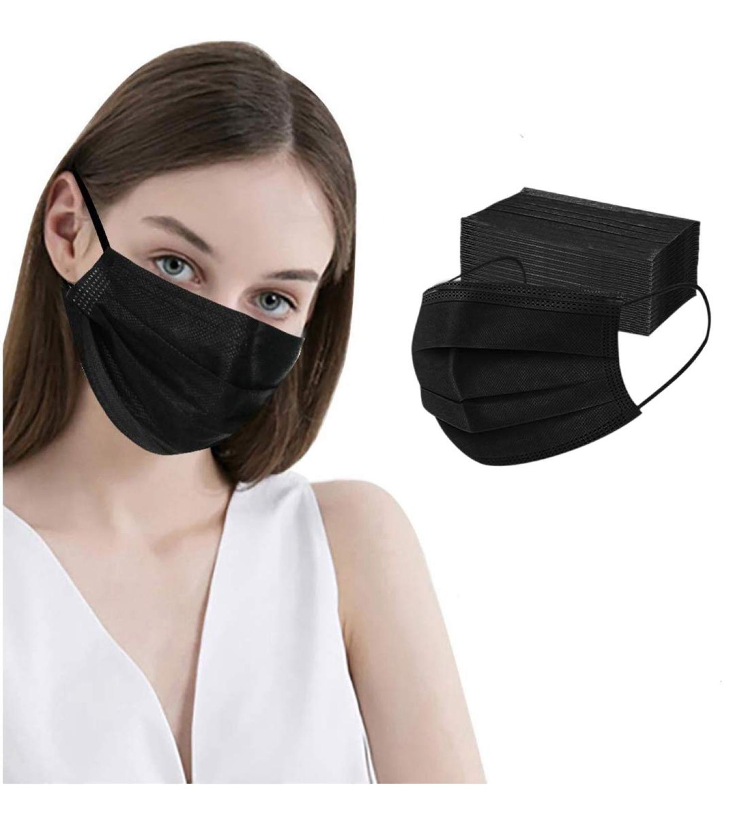 100 Pcs Black Disposable Face Masks - 3 Ply Protective Masks - Buy Online on GoSupps.com