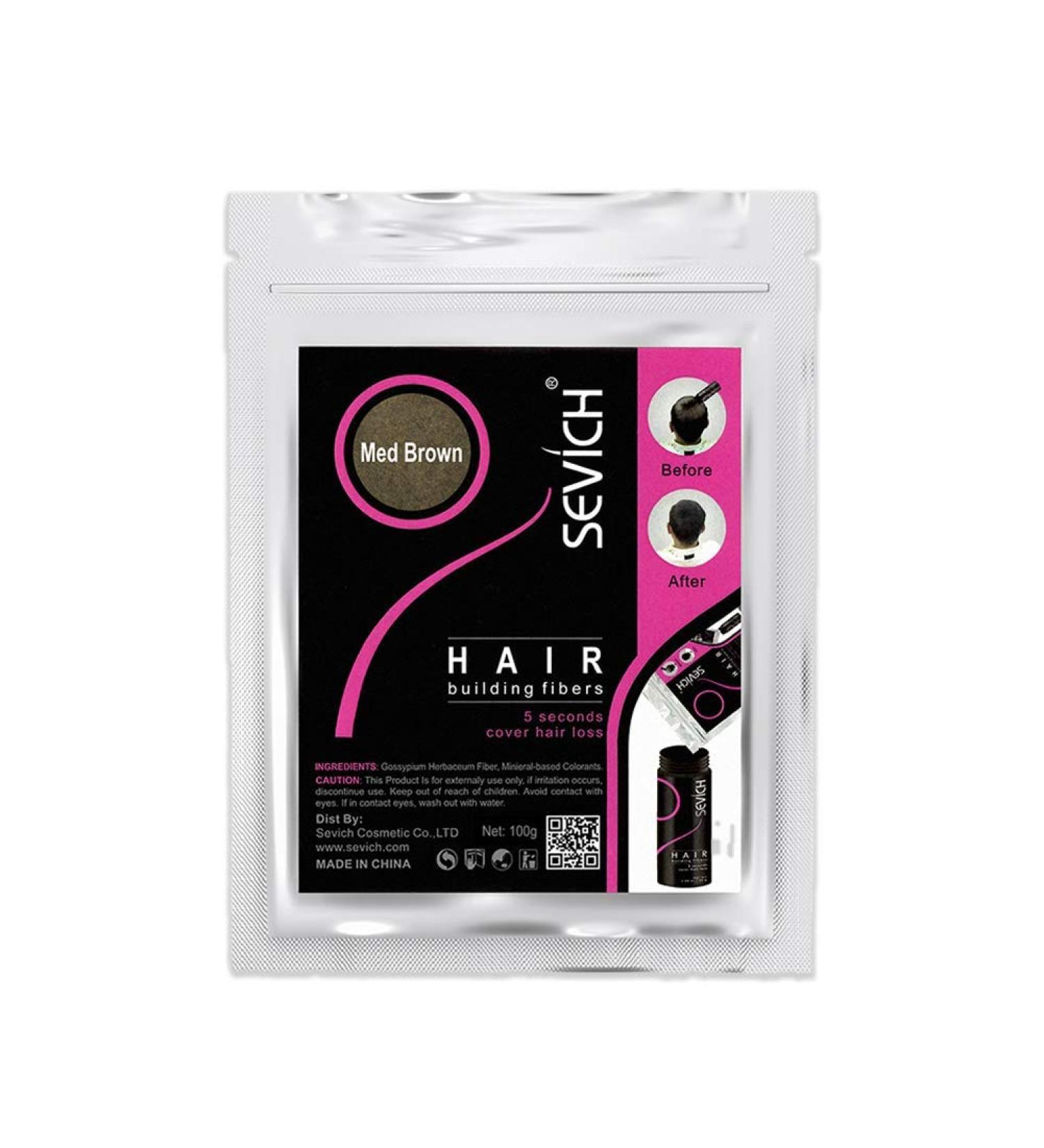 Sevich Hair Fibers Refill - Natural Keratin Fibers for Thin Hair 100g (Medium Brown) - Buy Online on GoSupps.com