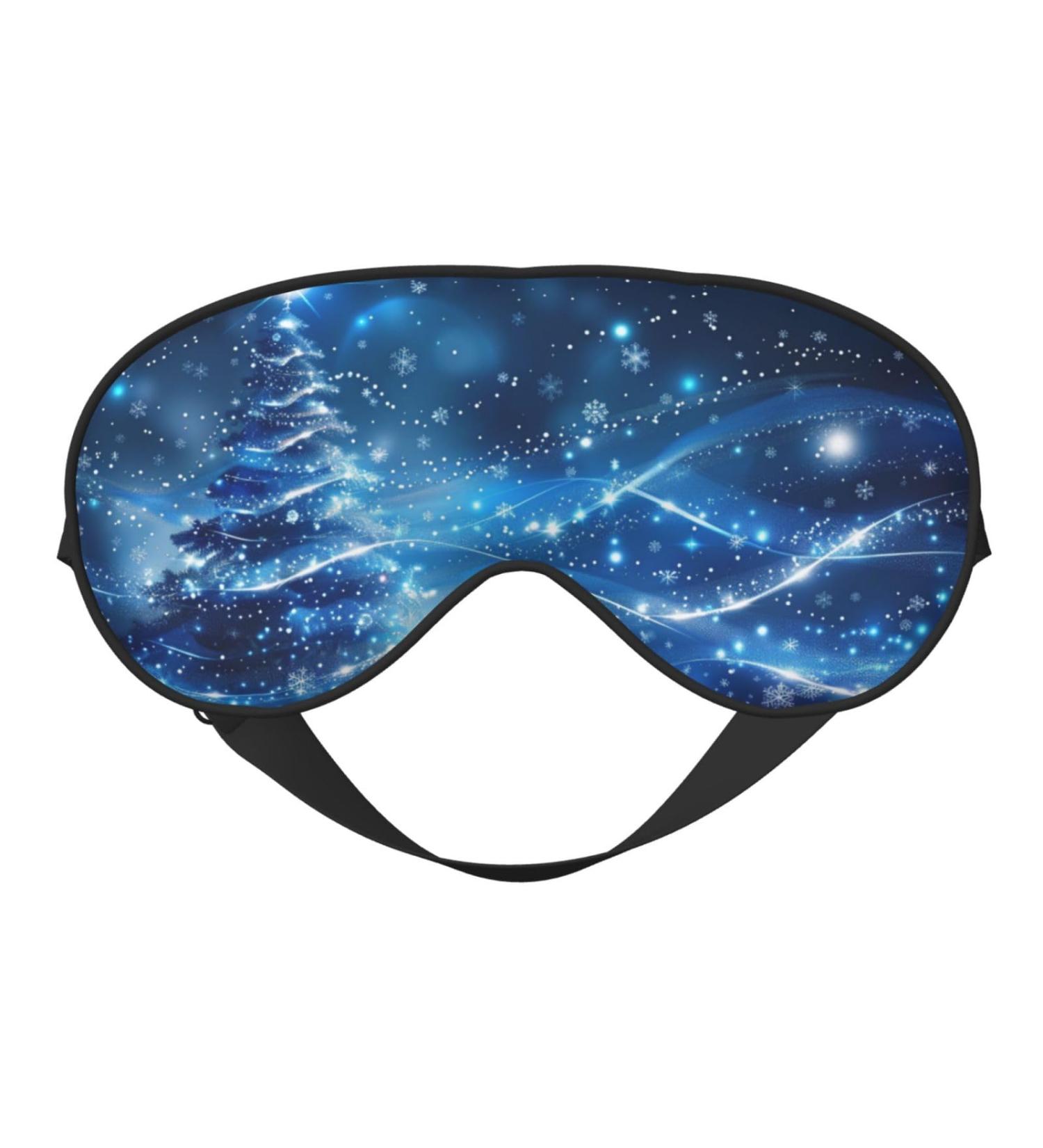 Xmas Tree Glitter Blue Sleep Mask | Adjustable Blackout Eye Cover for Travel & Sleeping | Christmas Decorations for Men & Women - Buy Online on GoSupps.com