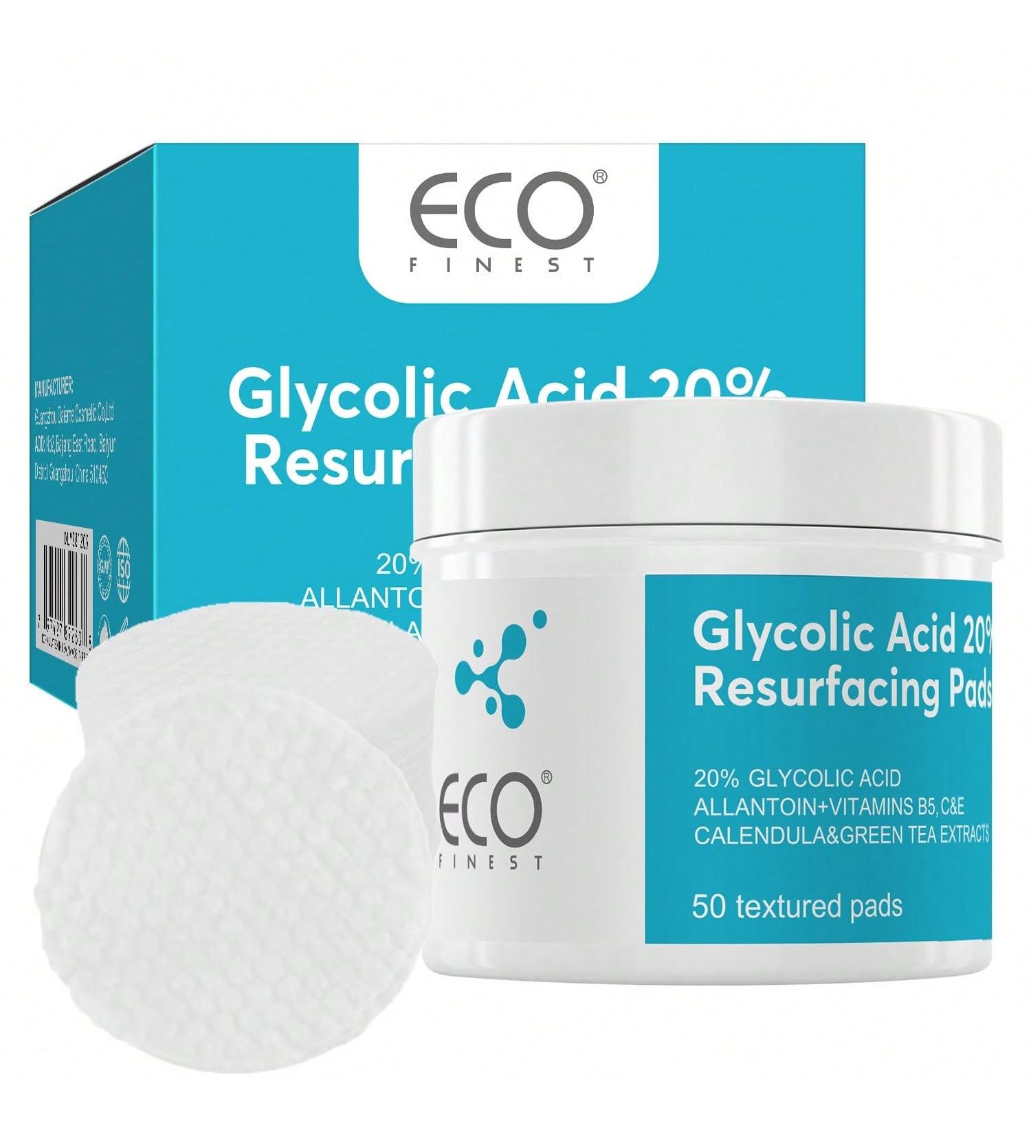 Glycolic Acid 20% Resurfacing Pads Exfoliating Facial Toner Pads With Vitamin C E Witch Hazel & Green Tea (50pcs) - Buy Online on GoSupps.com
