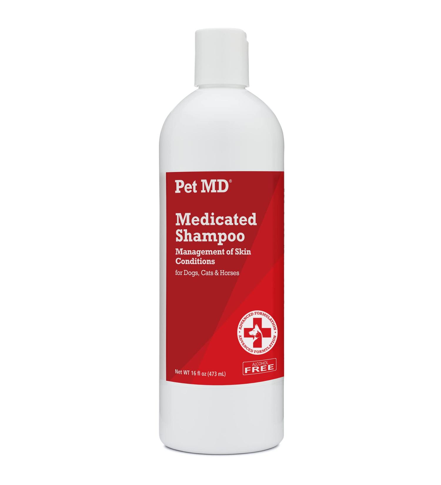 Pet MD Medicated Shampoo for Dogs  Cats & Horses - Chlorhexidine & Ketoconazole  16 Oz - Soap & Paraben Free - Buy Online on GoSupps.com