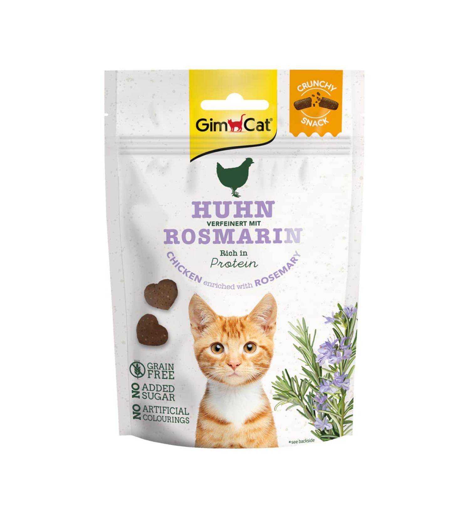 Gimcat Crunchy Snacks with Chicken & Rosemary - Protein-Rich Cat Treats No Added Sugar 50g Bag - Buy Online on GoSupps.com