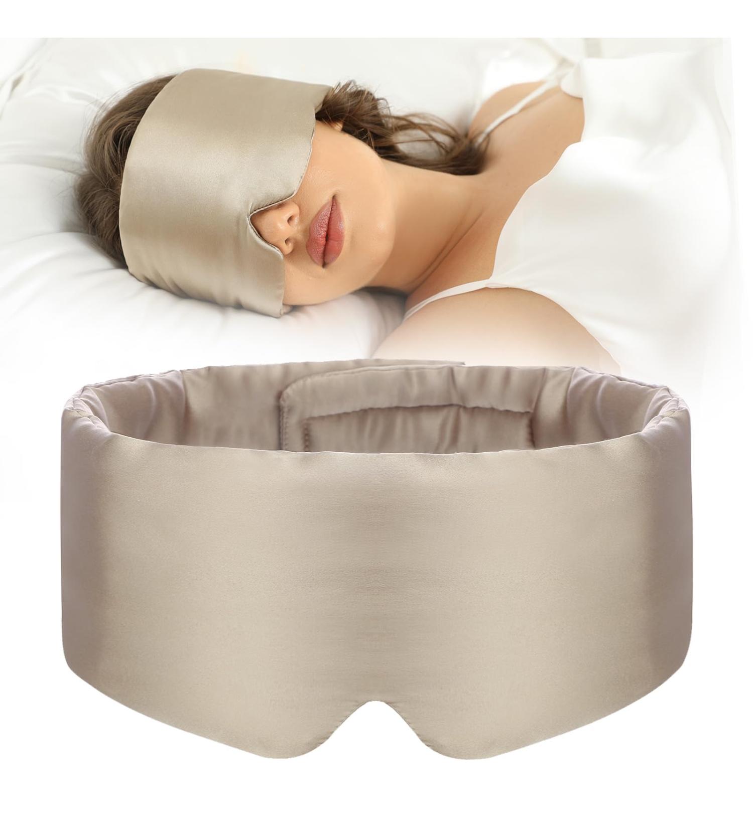 100% Mulberry Silk Sleep Mask - Adjustable Eye Mask for Men & Women | Side Sleeper Blackout Eye Cover for Travel & Office | Large Size (Taupe - Buy Online on GoSupps.com