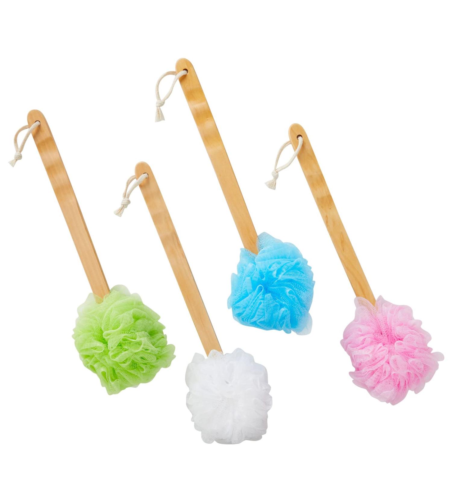 4 Pack Long Handled Loofah Shower Exfoliating Body Brush Back Scrubber (16 in) - 4 Colors - Buy Online on GoSupps.com