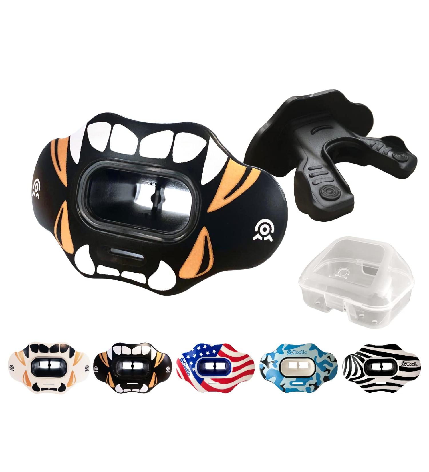 COOLLO SPORTS Golden White Fangs Lip Guard Mouthguard for Adults & Youth - High Impact Sports Lip Protector with Case, One Layer, Strap Included - Ideal for Football - Adult 8 - Buy Online on GoSupps.com