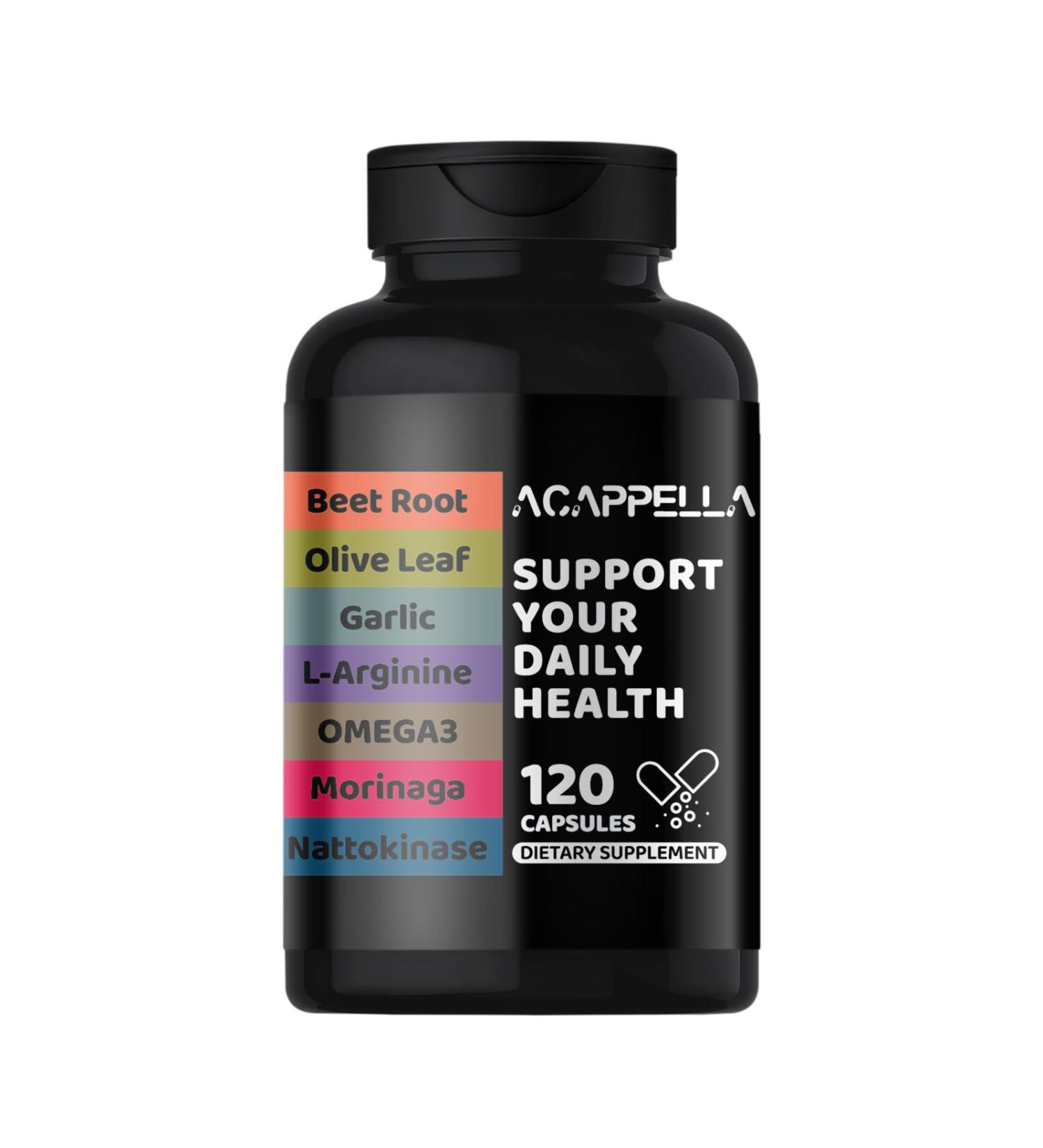 ACAPPELLA Beetroot Olive Leaf Garlic L-Arginine Omega-3 Morinaga Nattokinase Supplements Beetroot Capsules with Vitamin Complexes (1) - Buy Online on GoSupps.com