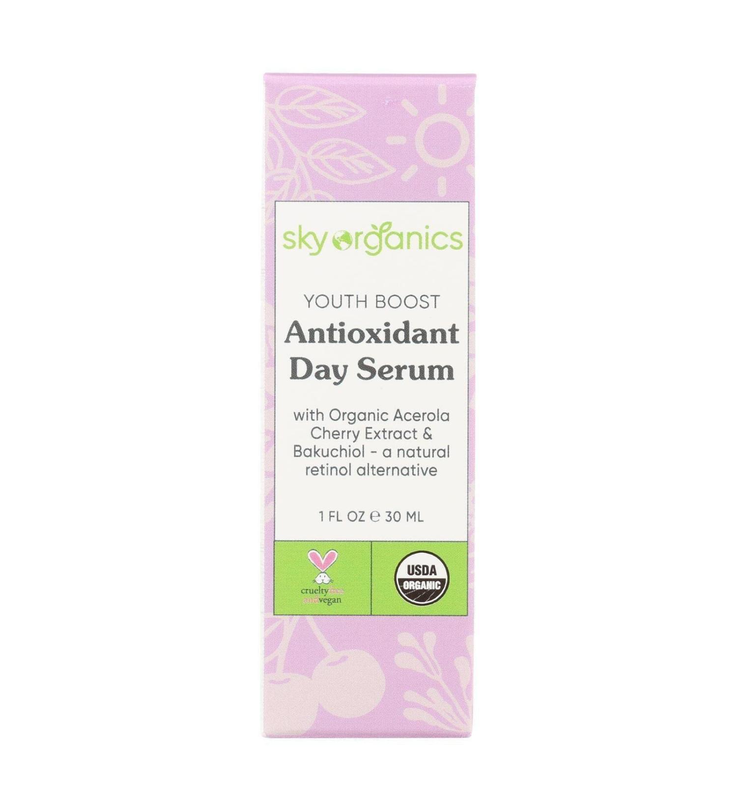 Sky Organics Youth Boost Antioxidant Day Serum for Face USDA Certified Organic to Hydrate Smooth & Boost Glow 1 fl. Oz