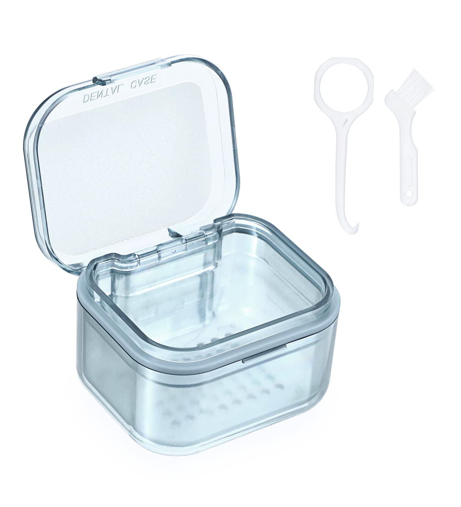 SUMTree Dental Container Case Orthodontic Denture Storage Box Retainer Container Box with Cleaning Basket and Brush Mouth Guard Case with Strainer for Daily Travel Cleaning Blue - Buy Online on GoSupps.com