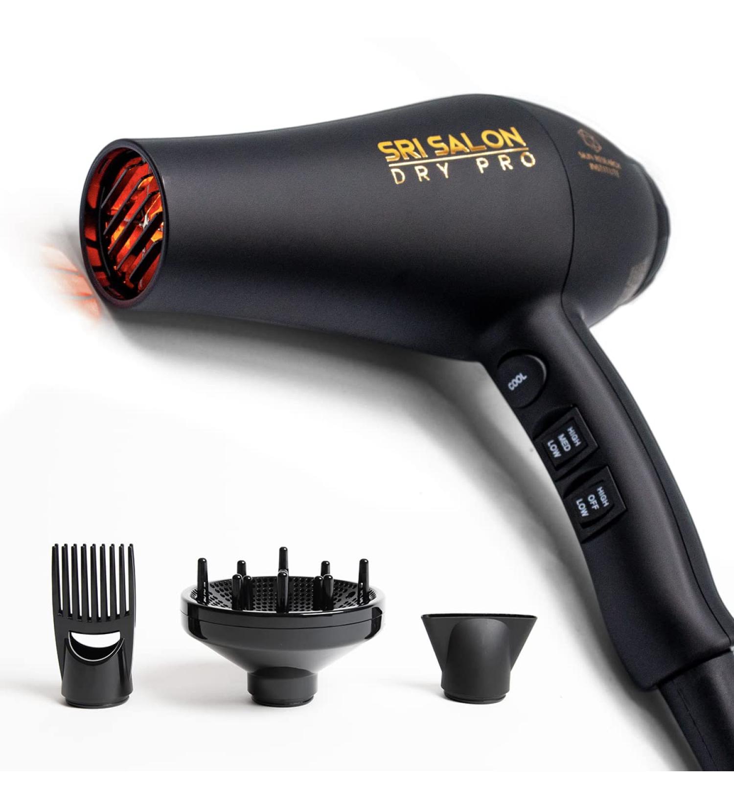 SRI Salon Dry Pro Infrared Light 1875W Blow Dryer with Negative Ions for Reduced Frizz & Max Shine - Fast-Drying, Free Attachments Included - Buy Online on GoSupps.com