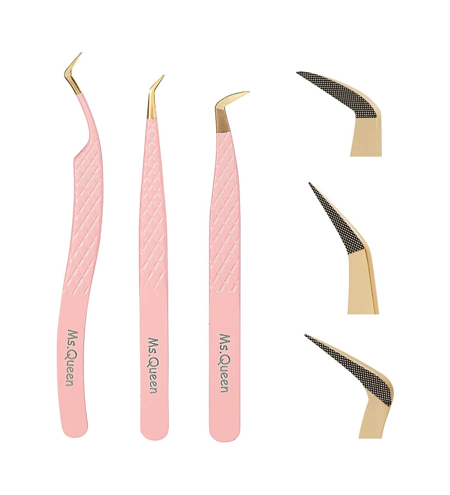 Ms.Queen Fiber Tip Tweezers for Lash Extensions - Diamond Grip 3Pcs Bundle - Buy Online on GoSupps.com