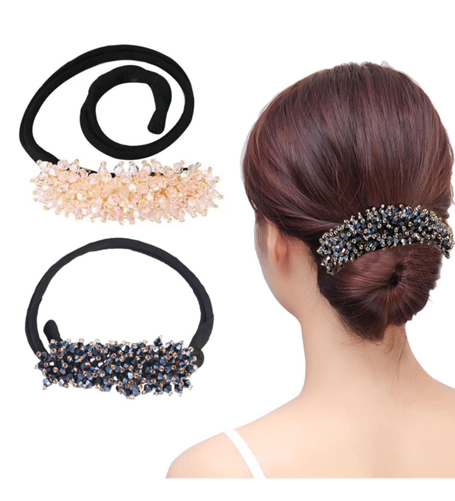 2-Piece Hair Rhinestone Bun Maker Set | Crystal Styling Tool for Easy DIY Hairstyles | Pink & Blue Headband Accessories - Buy Online on GoSupps.com