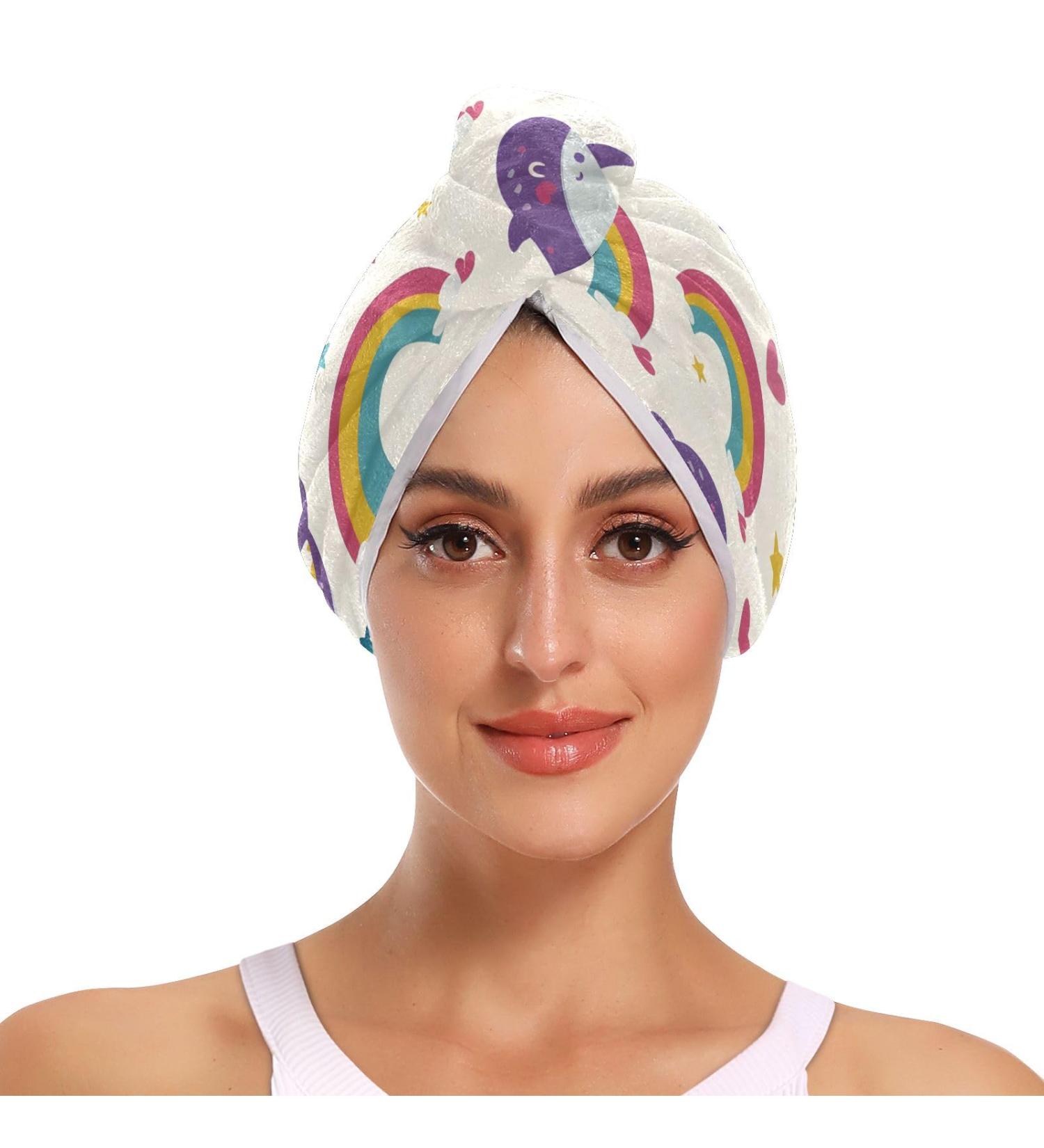 Purple Dolphins Rainbow Hair Towel 2 Pack | Super Absorbent Quick Dry Hair Turbans for Women & Girls - Buy Online on GoSupps.com