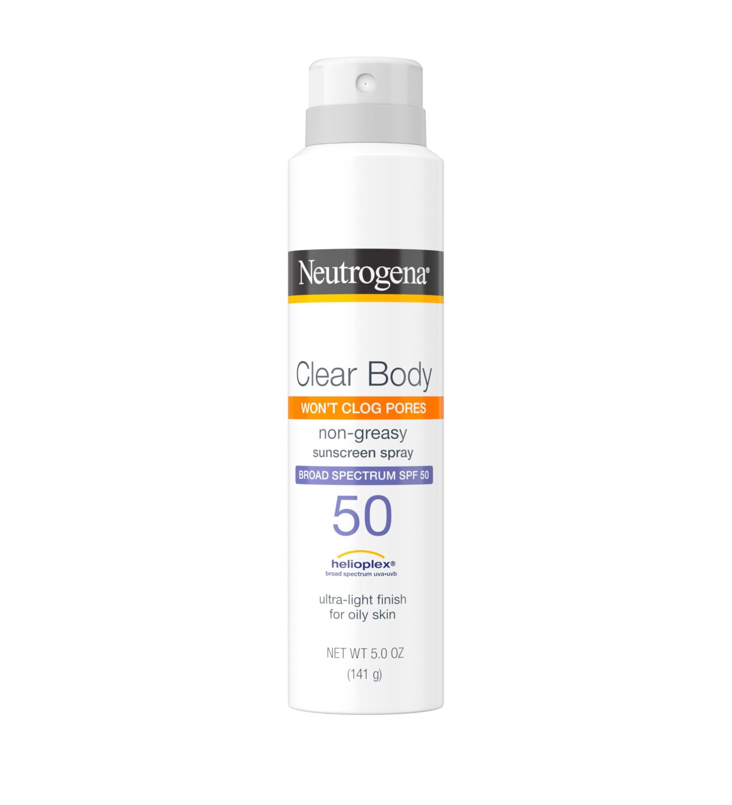 Neutrogena Clear Body SPF 50 Sunscreen Spray Broad Spectrum UVA/UVB Sun Protection Water-Resistant Non-Comedogenic Lightweight Body Sunscreen with Vitamin E & Niacinamide for Skin Care 5 oz - Buy Online on GoSupps.com