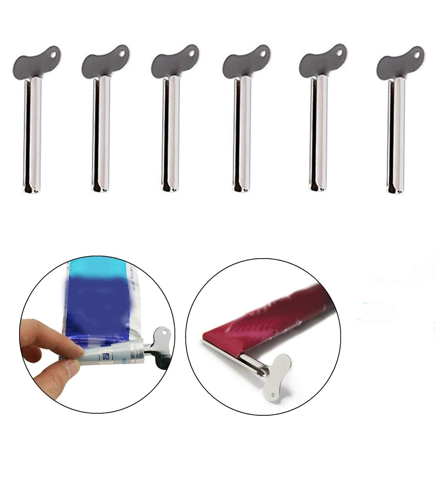 Xinhongo 6 Pcs Stainless Steel Toothpaste Tube Squeezers - Metal Key Squeezer for Bathroom Hair Dye & Cosmetic Tubes - Silver - Buy Online on GoSupps.com