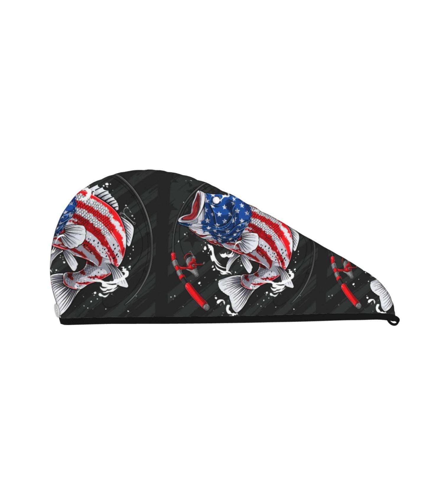 Hair Towel Wrap for Quick Drying | Towel Turban with Button - Largemouth Bass Design | International Shipping - Buy Online on GoSupps.com