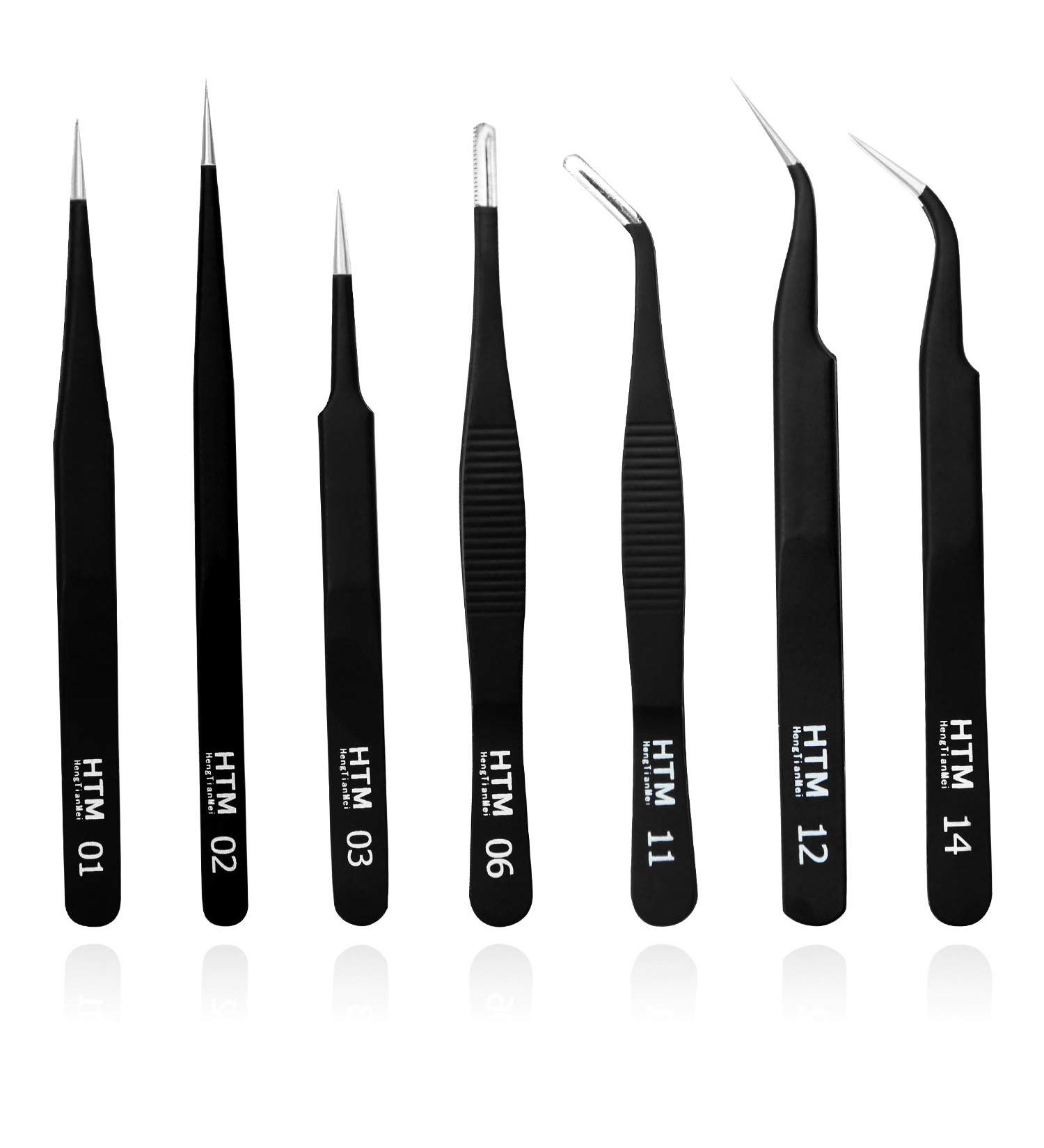 7PCS Precision Craft Tweezers Set for Eyelash Extensions, Jewelry, Soldering - Pointed & Curved Tweezers - Buy Online on GoSupps.com
