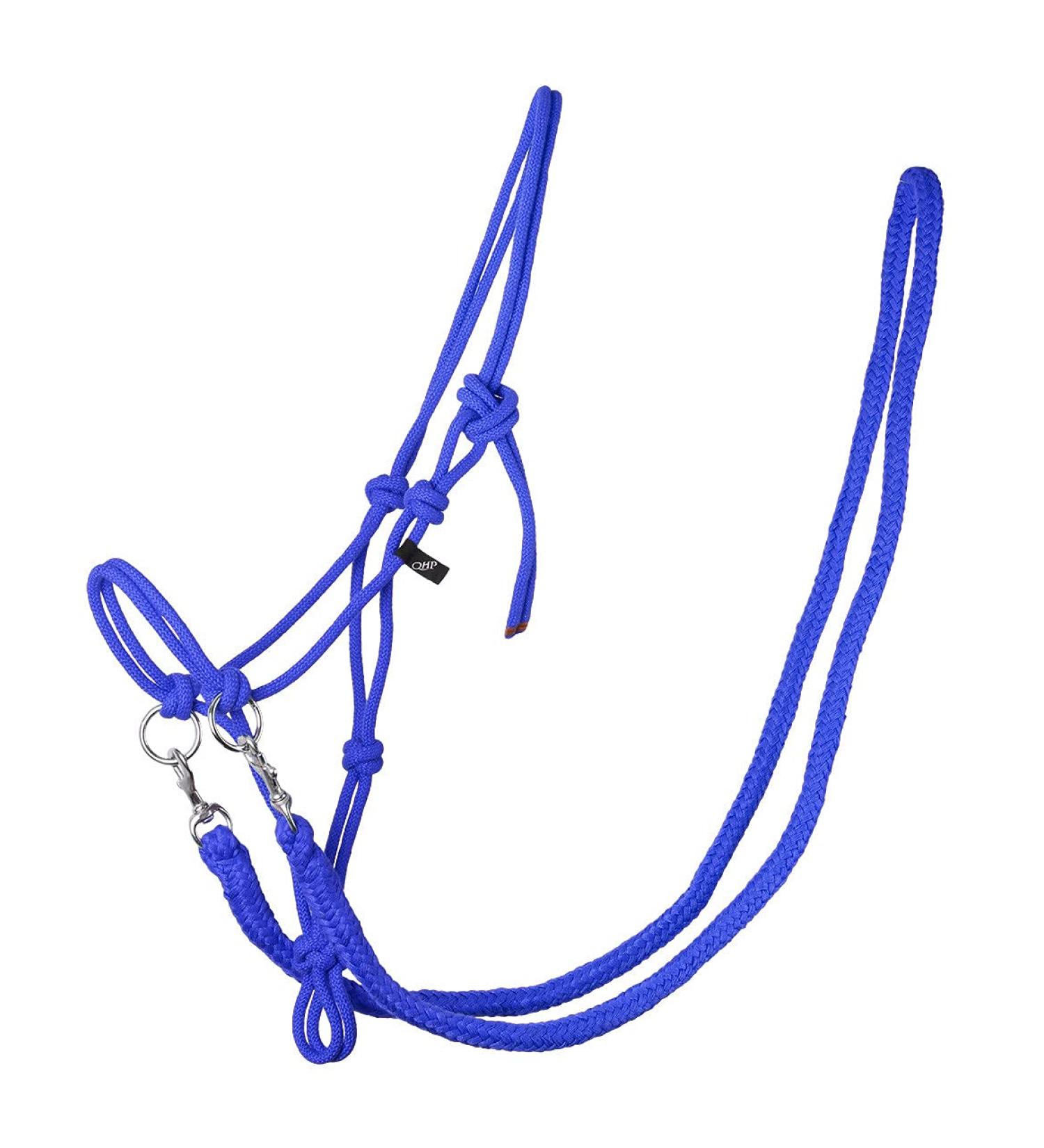 QHP Knotted Halter with Reins Robust 10 mm Thick Rope (Shetty Cobalt Blue) Shetty Cobalt Blue