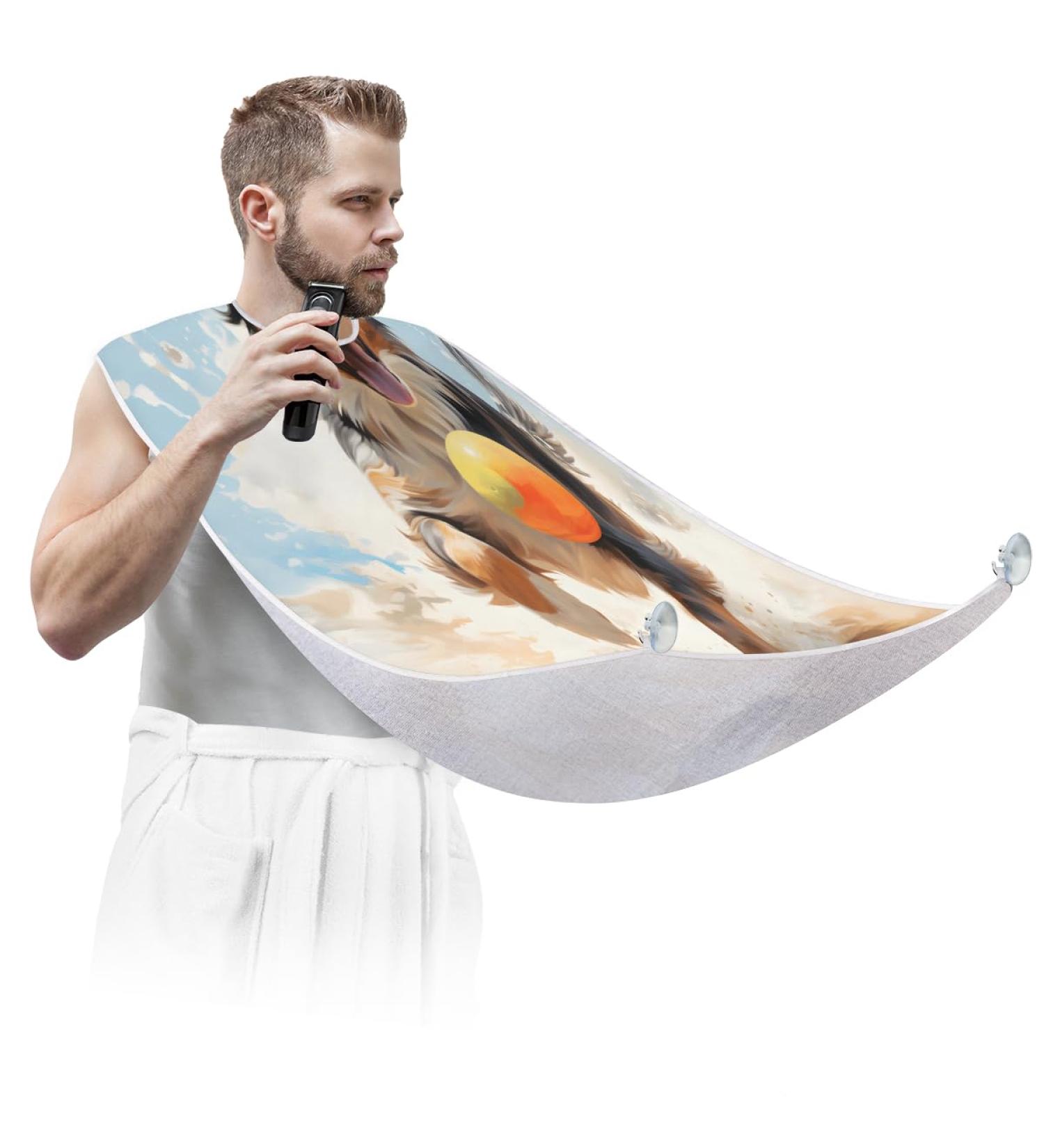 Happy Dog Beard Bib Apron - Beard Hair Catcher for Men | Perfect Father's Day & Christmas Gift for Dad & Husband with 2 Suction Cups - Buy Online on GoSupps.com