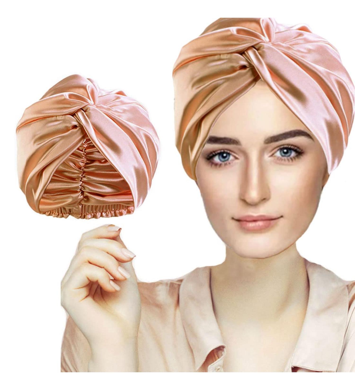 Adjustable Imitation Silk Bonnet Hair Wrap for Women - Light Coffee | Double Layer Soft Silk Night Cap for Sleeping, Washing & Makeup - 55cm-60cm - Buy Online on GoSupps.com