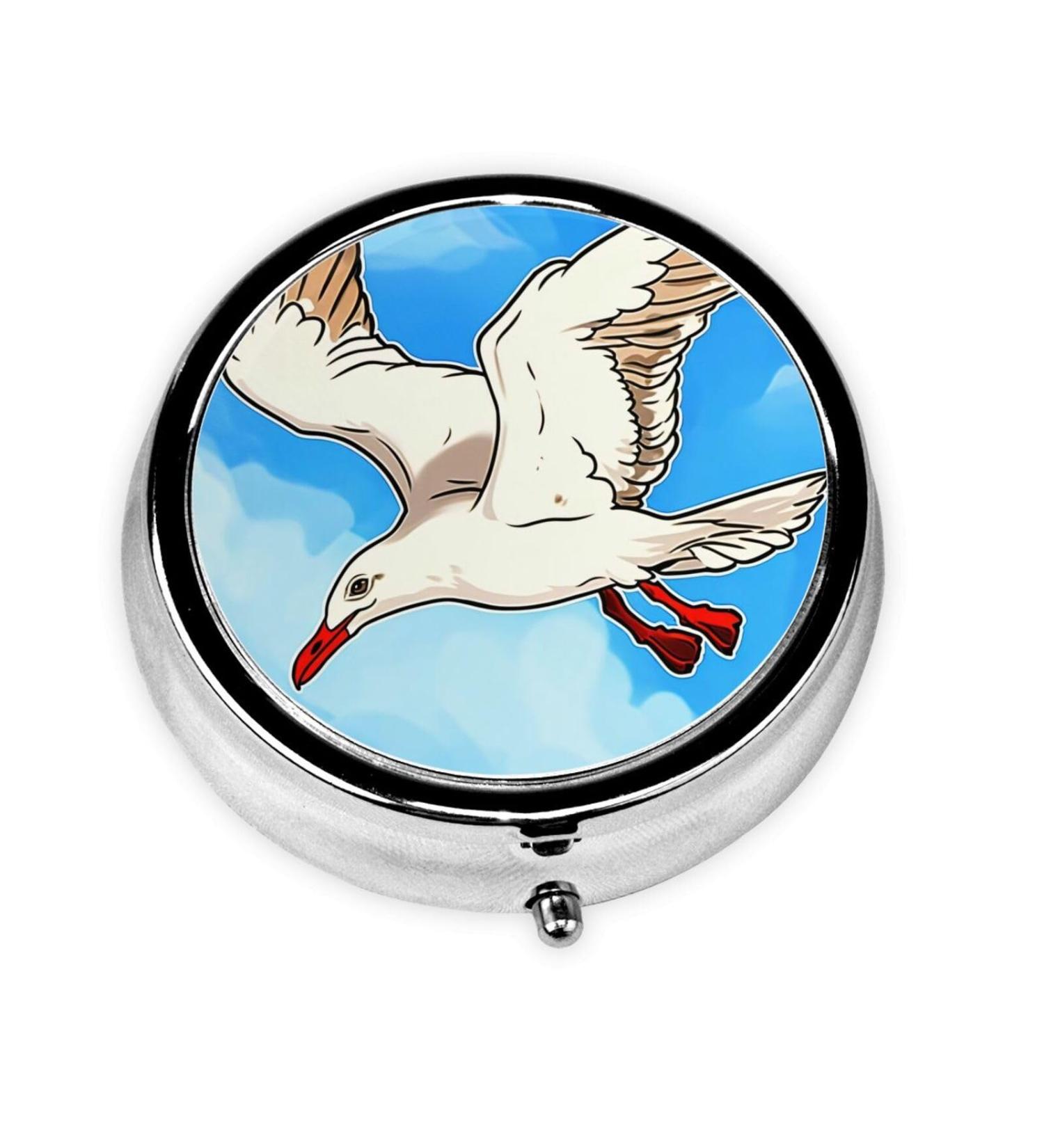 Flying Seagulls Portable Metal Pill Box - Round Mini 3-Compartment with Hinged Design for Small Pills | Ideal for Travel - Shop Worldwide - Buy Online on GoSupps.com